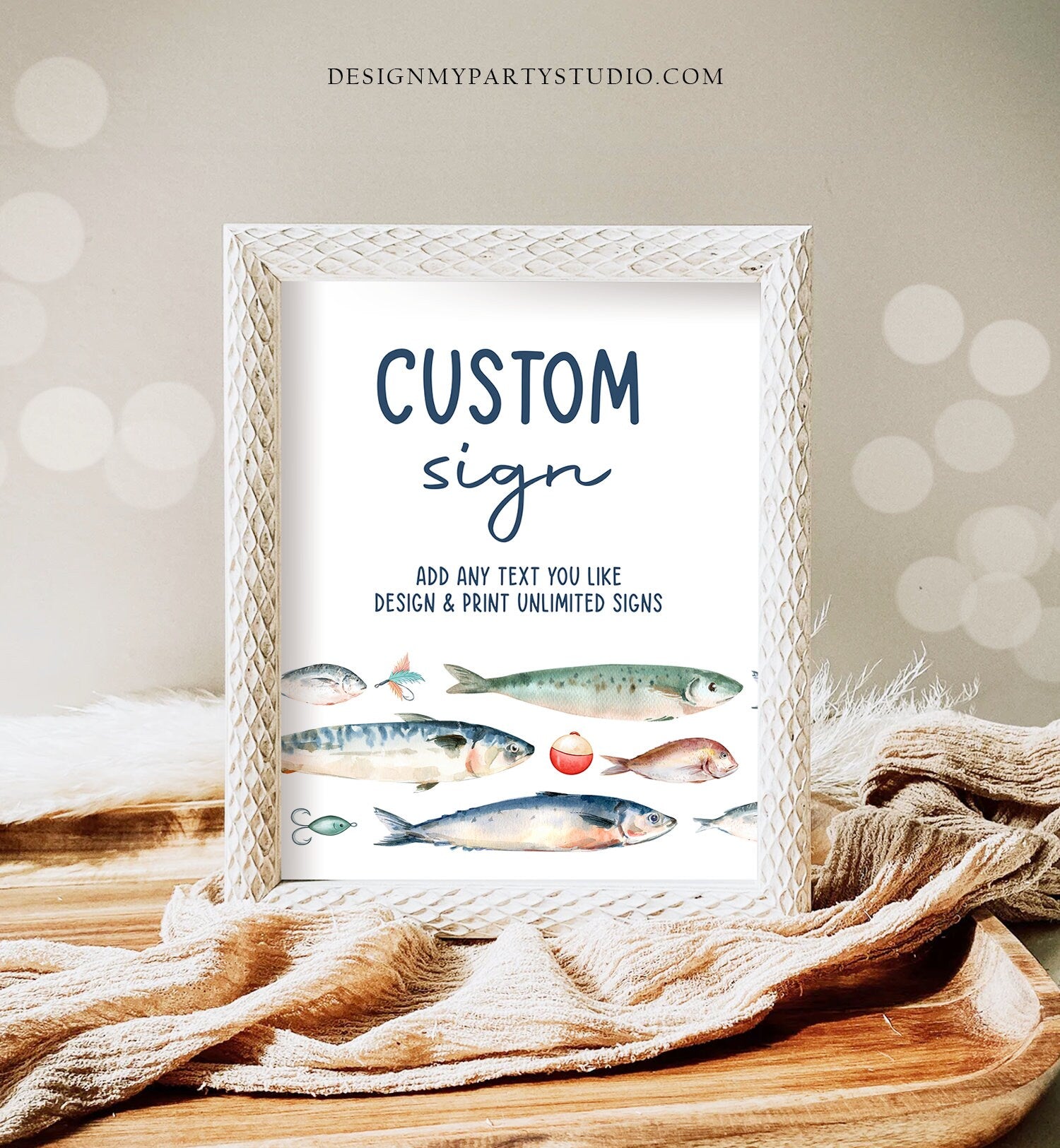 Editable Custom Sign Fishing Birthday Party Sign The Big One Birthday Fish Party Bobber Reeling in Boy 8x10 Download PRINTABLE Corjl 0454