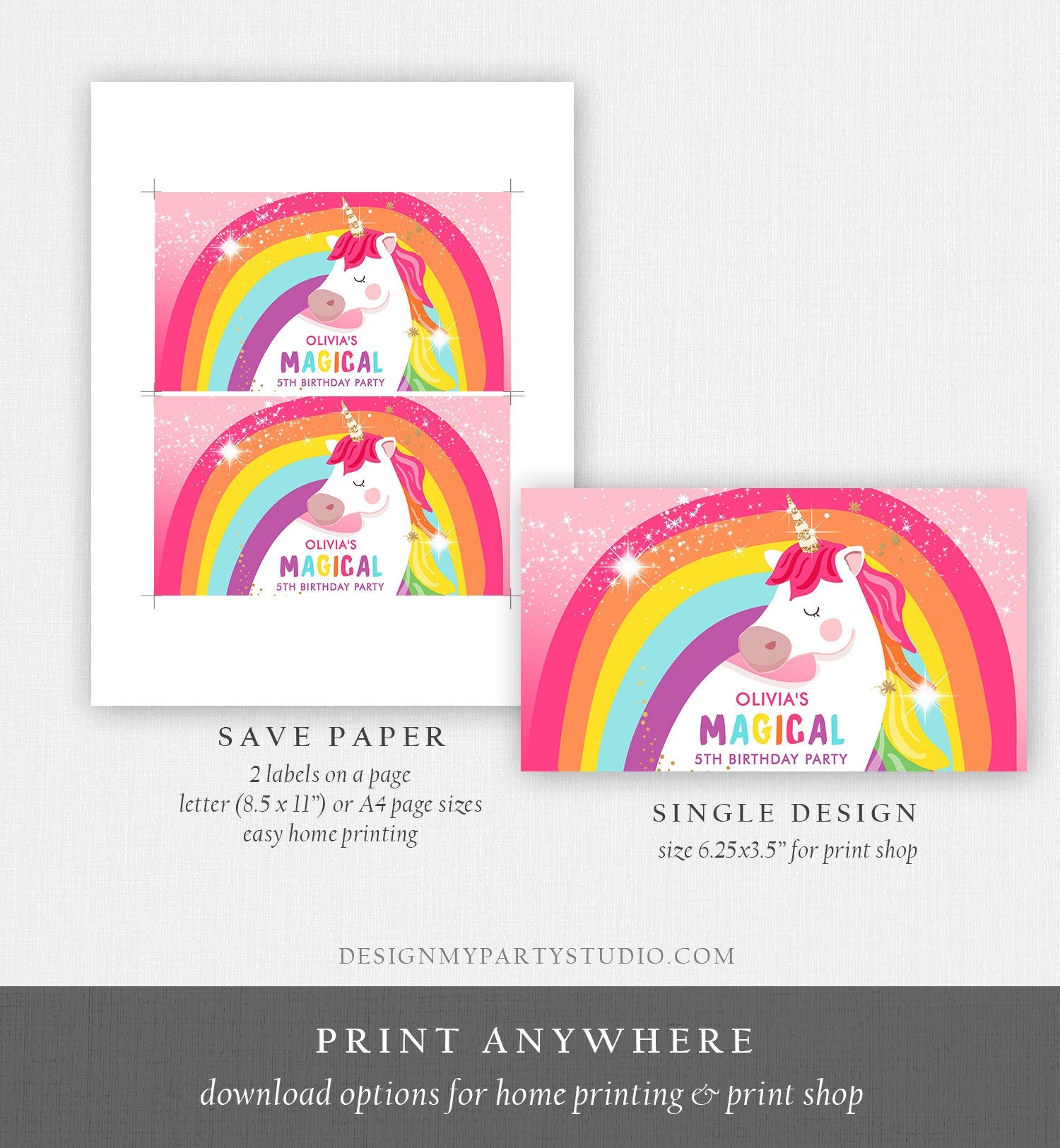 Editable Unicorn Birthday Party Gable Box Favor Label Magical Unicorn Gift Box Girl Pink Rainbow Digital Download Template Printable 0323