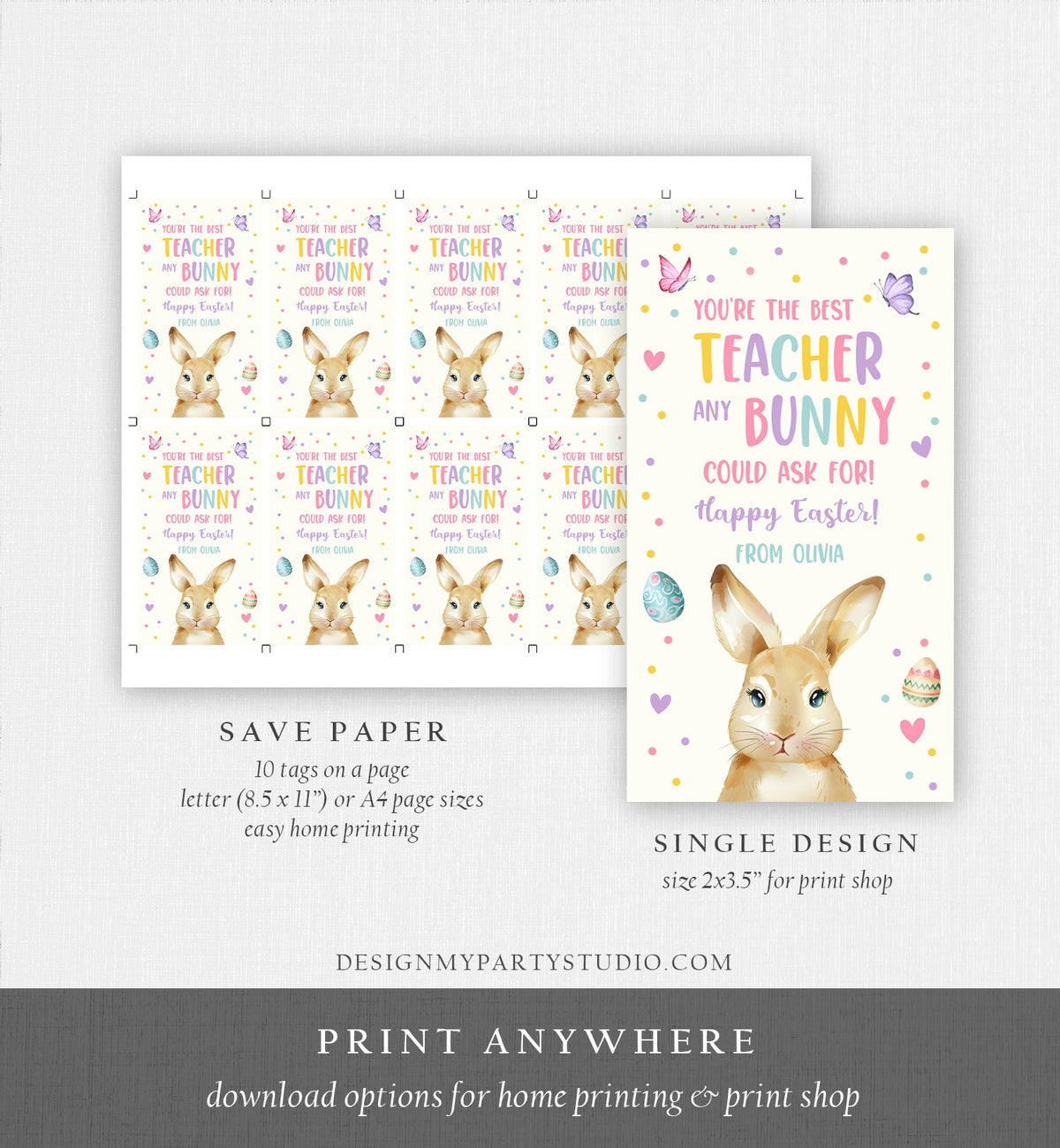 Editable Teacher Gift Tags Easter You&#39;re the Best Teacher Any Bunny Could Ask For Favor Tags Teacher Appreciation Digital PRINTABLE 0449