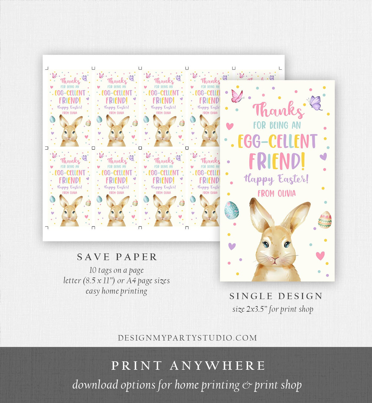 Editable Easter Friend Gift Tags Easter Eggcellent Friend Classroom Easter Favor Tags Kids Bunny Cookie Tag Kids Digital PRINTABLE 0449