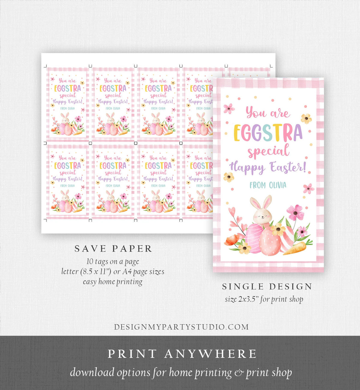 Editable Easter Tags Bunny You are Eggstra Special Kids Classroom Teacher Appreciation Tag Personalized Happy Easter Digital PRINTABLE 0449