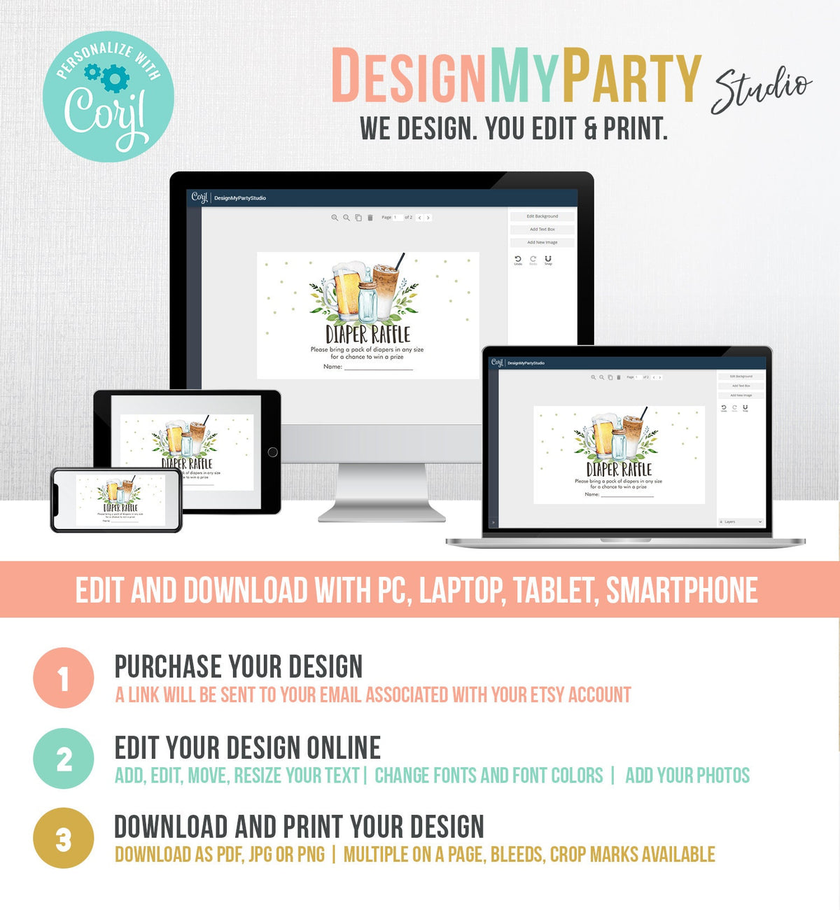 Editable Diaper Raffle Ticket Diaper Game Card Baby is Brewing Baby Shower Beers and Bottles Digital Download Template Printable 0190