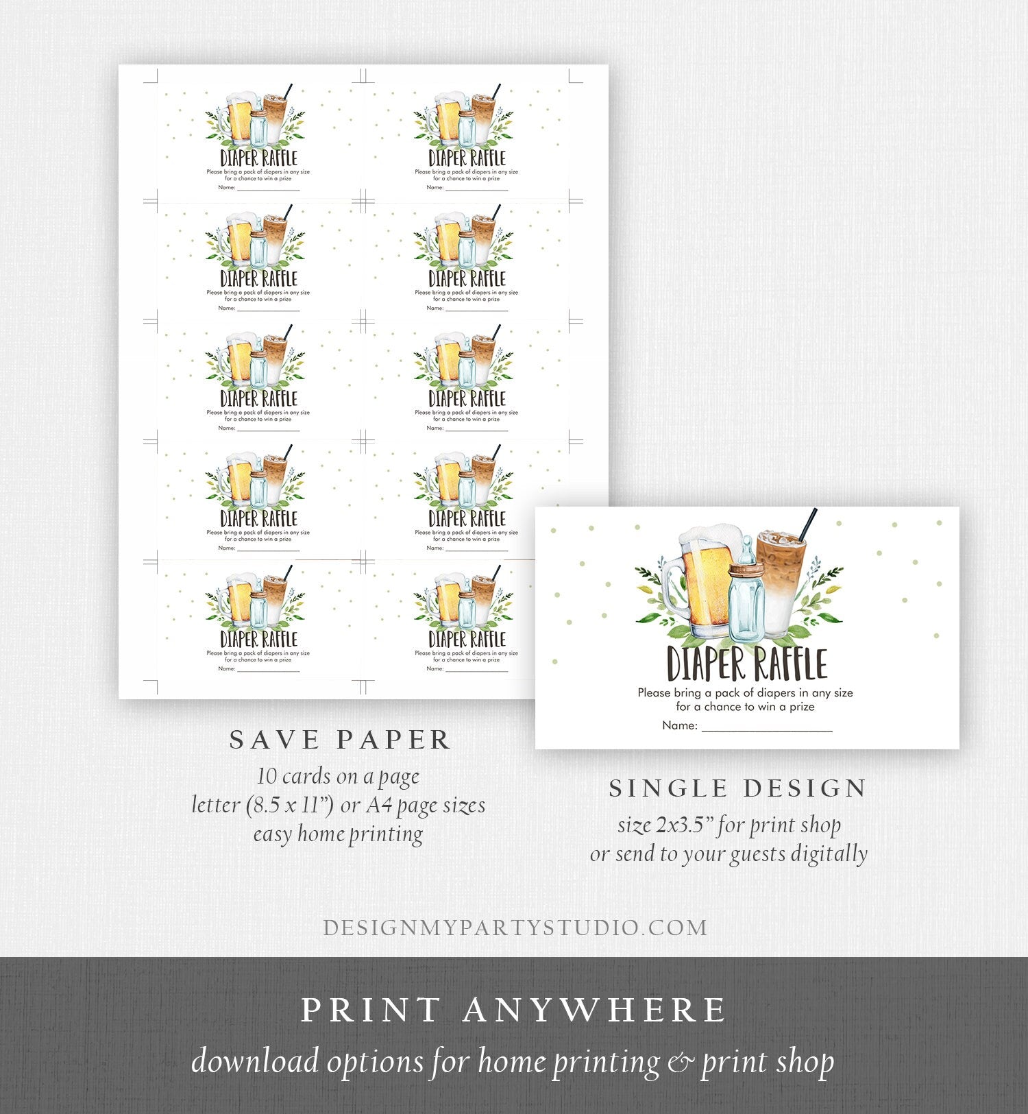 Editable Diaper Raffle Ticket Diaper Game Card Baby is Brewing Baby Shower Beers and Bottles Digital Download Template Printable 0190