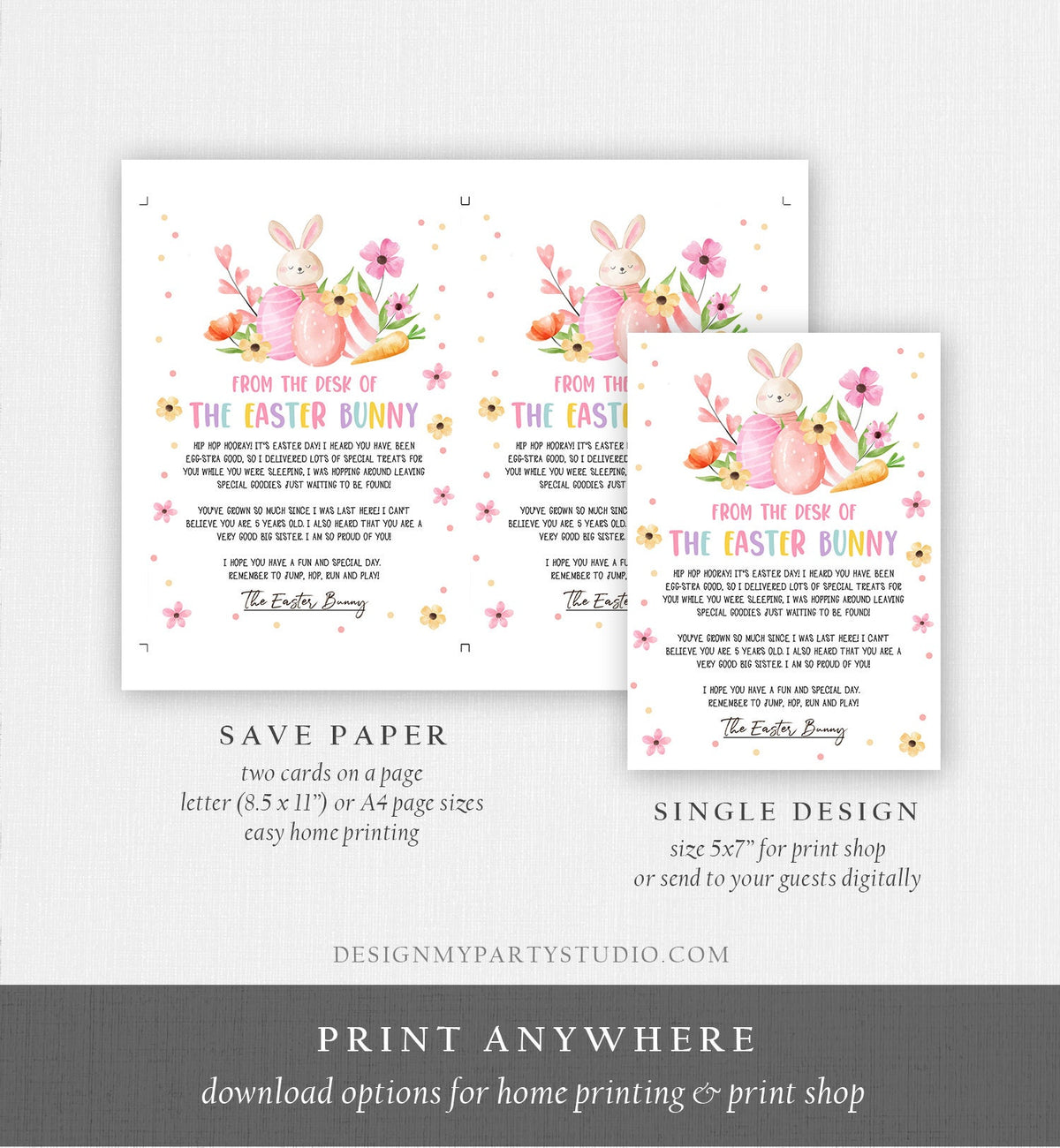 Editable Easter Bunny Letter Return Letter From The Desk Of Easter Letter Kids Easter Bunny Note Personalized Printable Template 0449