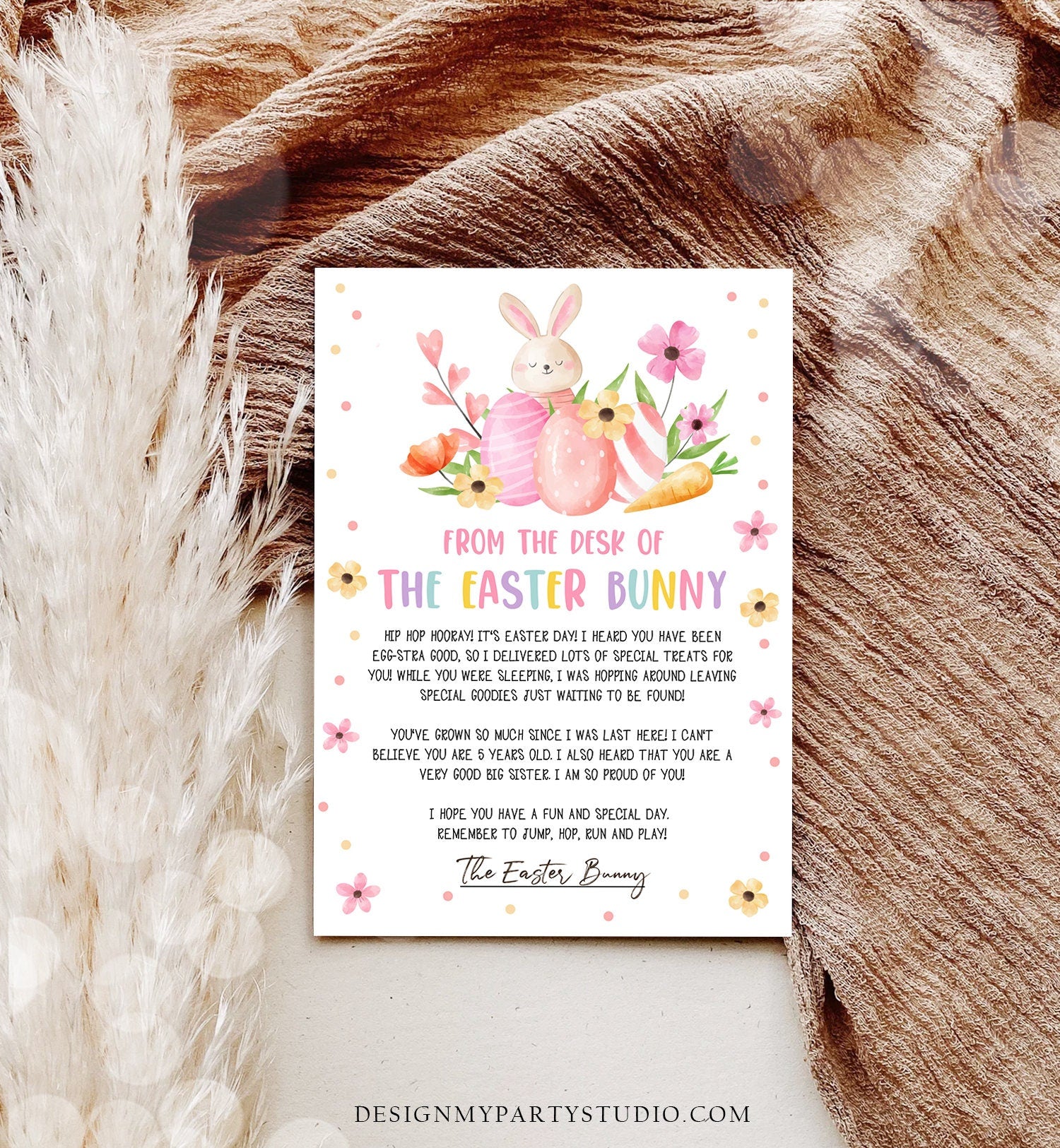 Editable Easter Bunny Letter Return Letter From The Desk Of Easter Letter Kids Easter Bunny Note Personalized Printable Template 0449