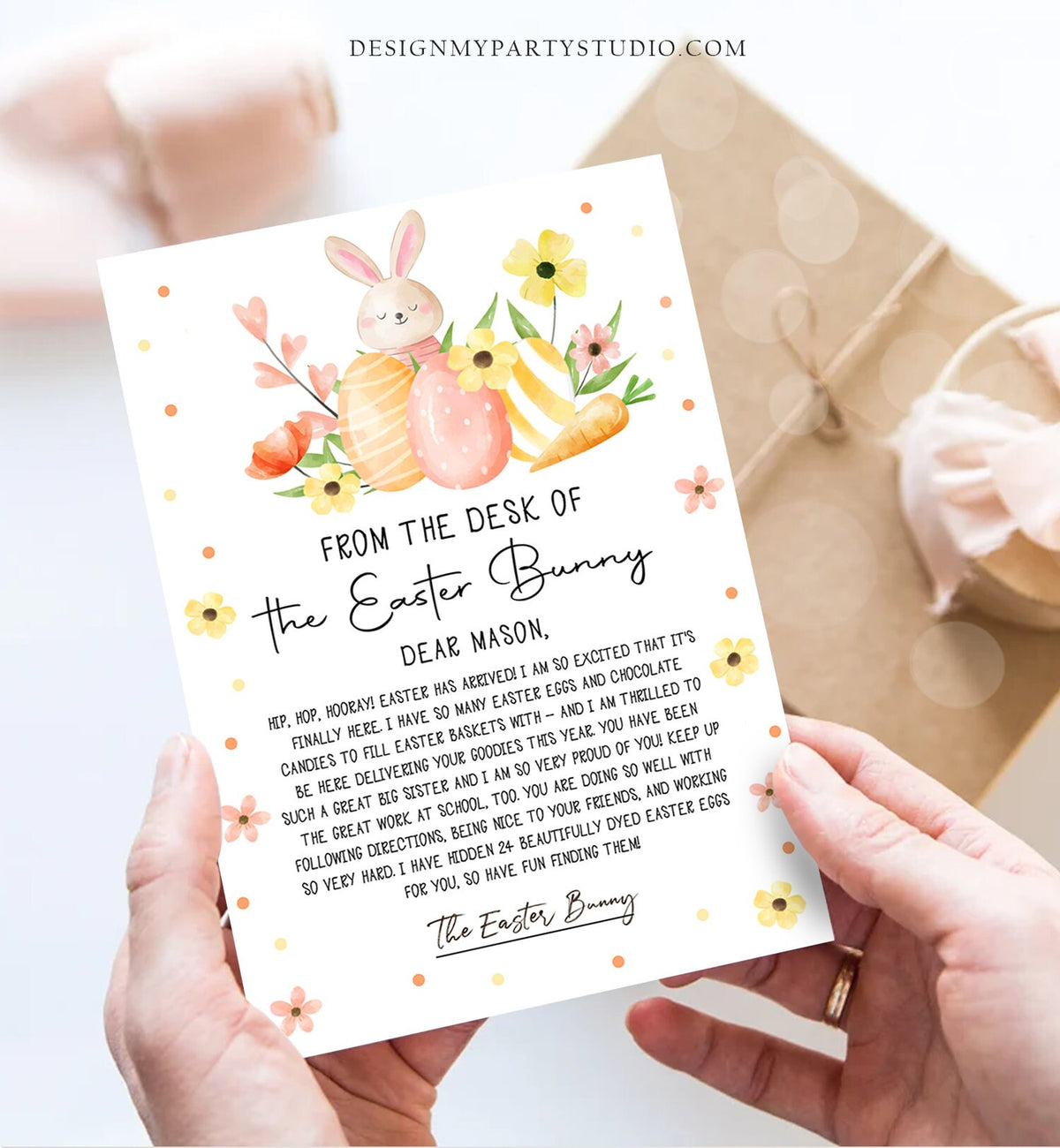 Editable Easter Bunny Letter Return Letter From The Desk Of Easter Letter Kids Easter Bunny Note Personalized Printable Template 0449