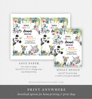 Editable Party Animals Birthday Invitation Animals Invitation Zoo Safari Animals Girl Panda Download Printable Invite Template Corjl 0322