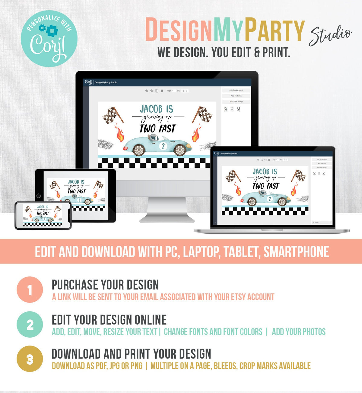 Editable Growing Up Two Fast Gable Box Favor Blue Race Car Birthday Favor Box Label Boy Racing Two 2nd 2 Digital Download Printable 0424