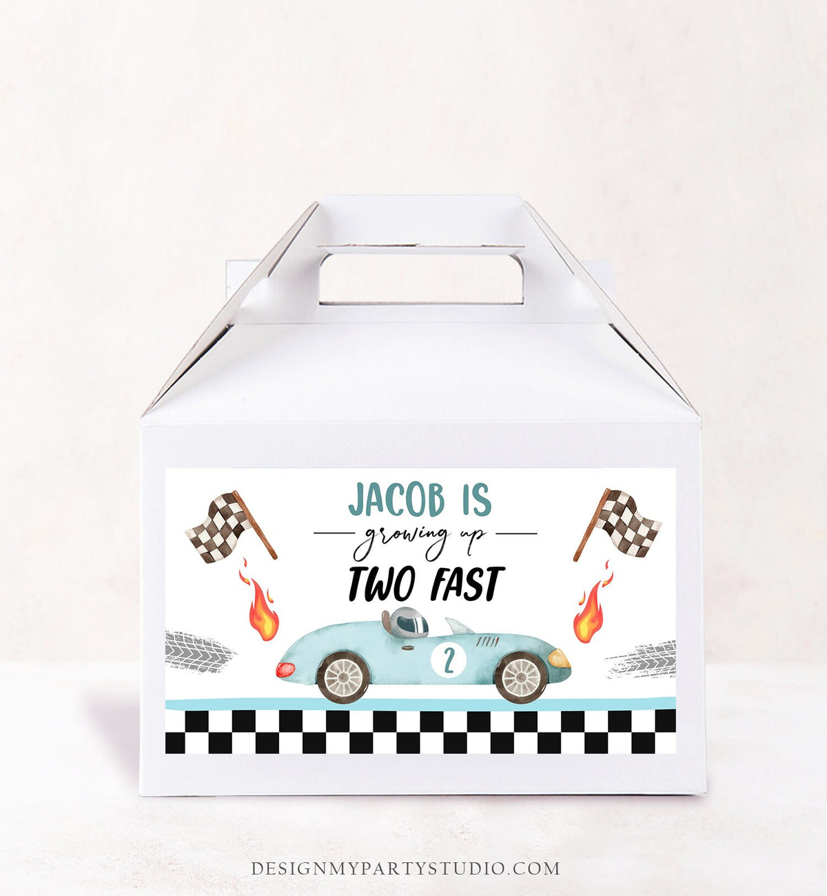 Editable Growing Up Two Fast Gable Box Favor Blue Race Car Birthday Favor Box Label Boy Racing Two 2nd 2 Digital Download Printable 0424