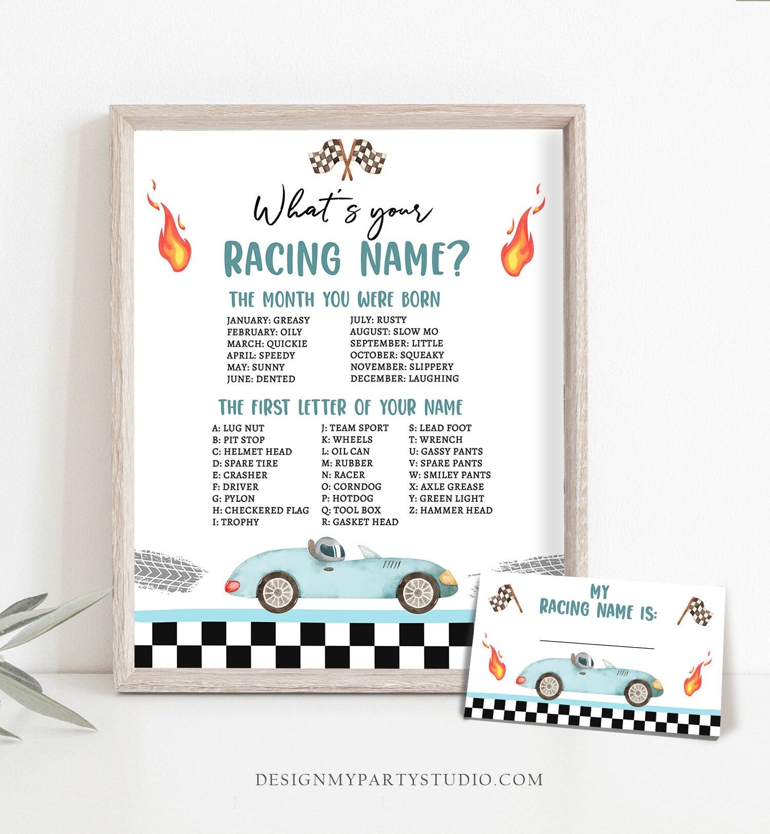 What Is your Racing Name Game Growing Up Two Fast Birthday Game Race Car Party Activity Boy 2nd Fast One Template Printable Corjl 0424