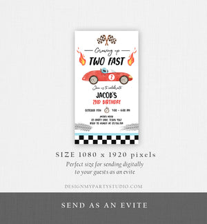 Editable Racing Car Birthday Invitation Growing Up Two Fast Evite Second Birthday 2nd Boy Red Electronic Phone Template Digital Corjl 0424