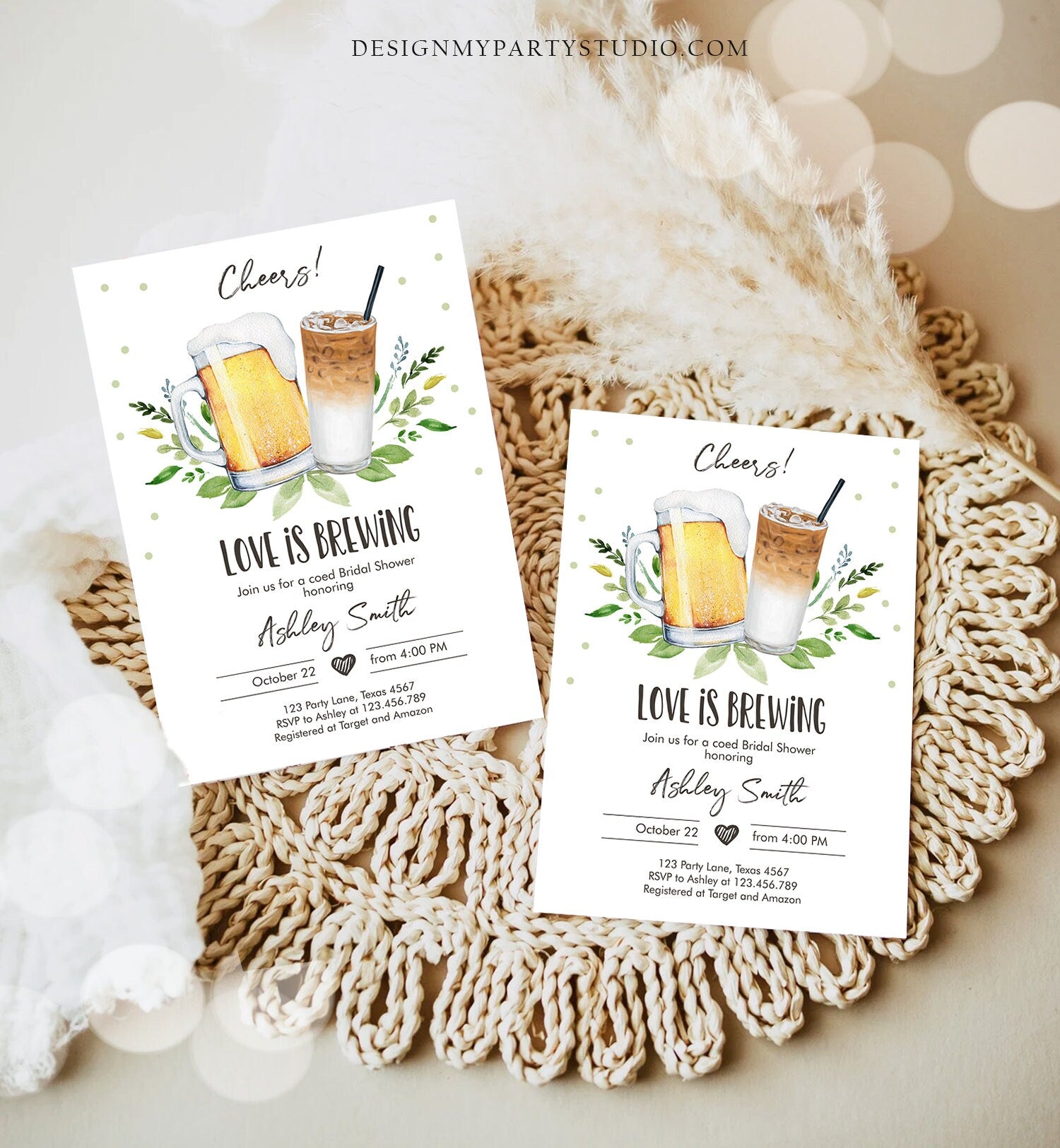 Editable Love is Brewing Invitation Brewing Bridal Shower Invitation Cold Brew Coffee Couples Shower Download Printable Template Corjl 0190
