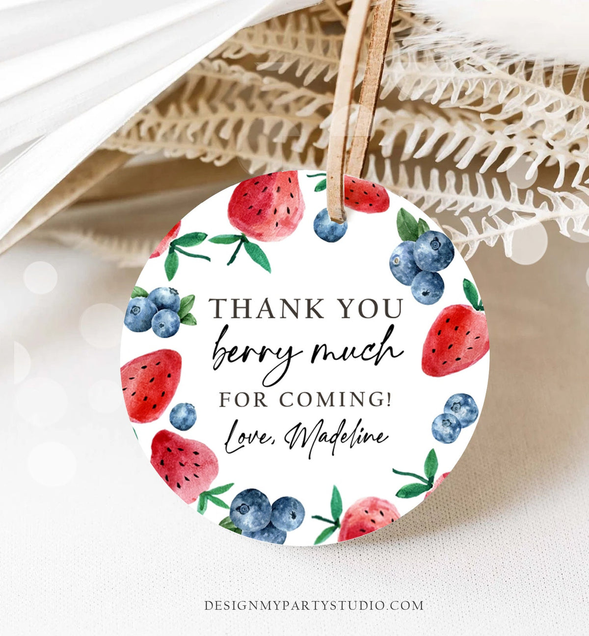 Editable Strawberry Blueberry Favor Tags Berry First Birthday Thank you Stickers Label Berry Farmers Market Template PRINTABLE Corjl 0399