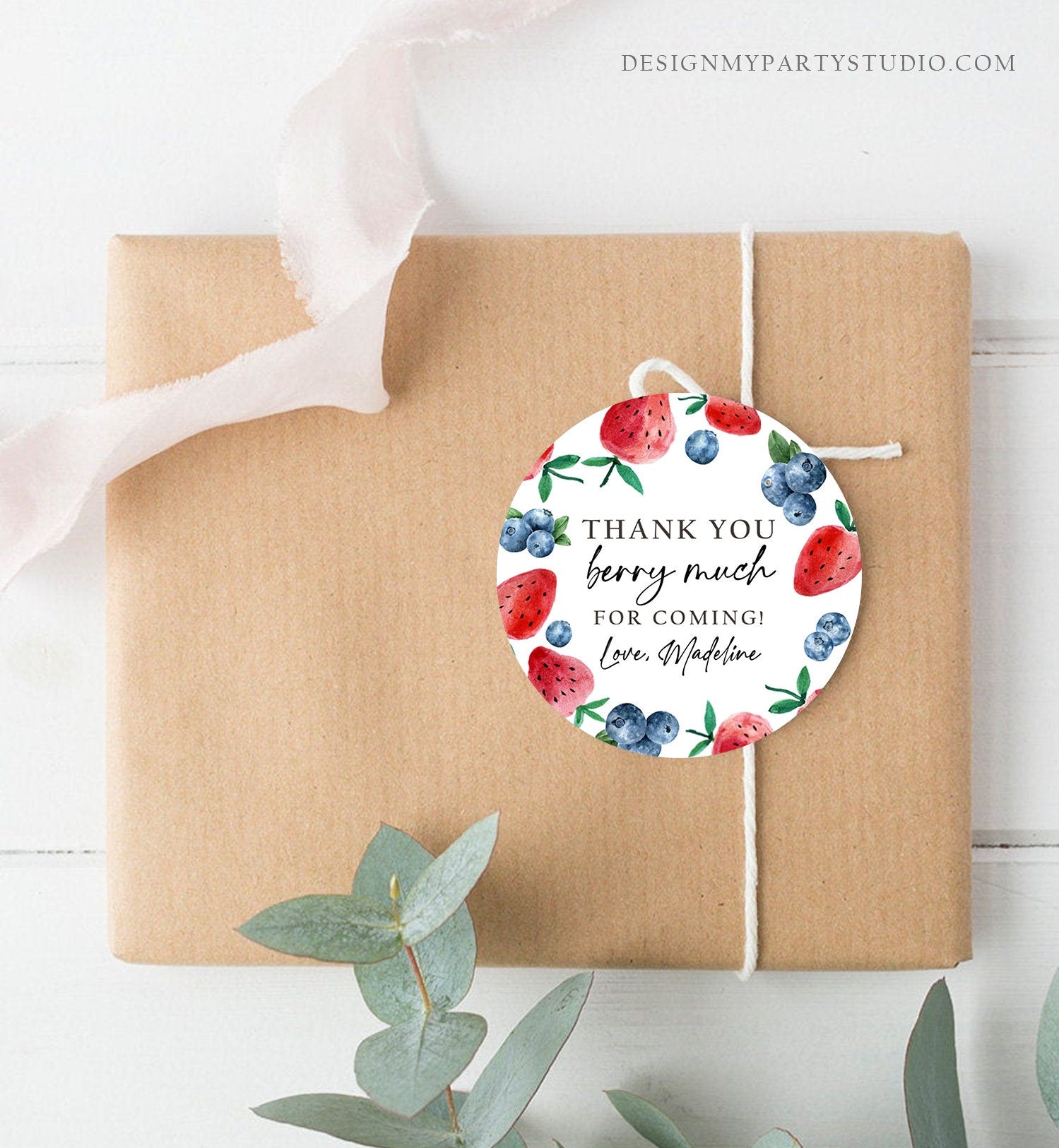 Editable Strawberry Blueberry Favor Tags Berry First Birthday Thank you Stickers Label Berry Farmers Market Template PRINTABLE Corjl 0399