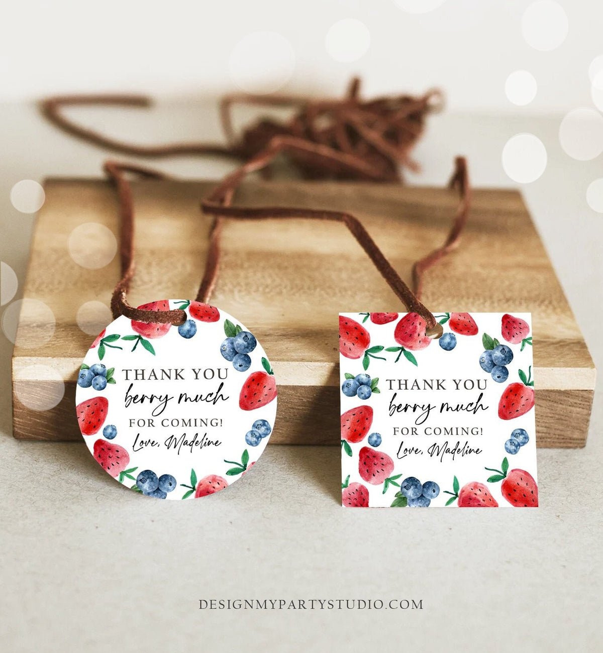 Editable Strawberry Blueberry Favor Tags Berry First Birthday Thank you Stickers Label Berry Farmers Market Template PRINTABLE Corjl 0399