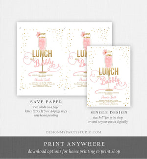 Editable Lunch and Bubbly Bridal Shower Invitation Champagne Gold Pink Wedding Brunch Invite Download Printable Template Digital Corjl 0150