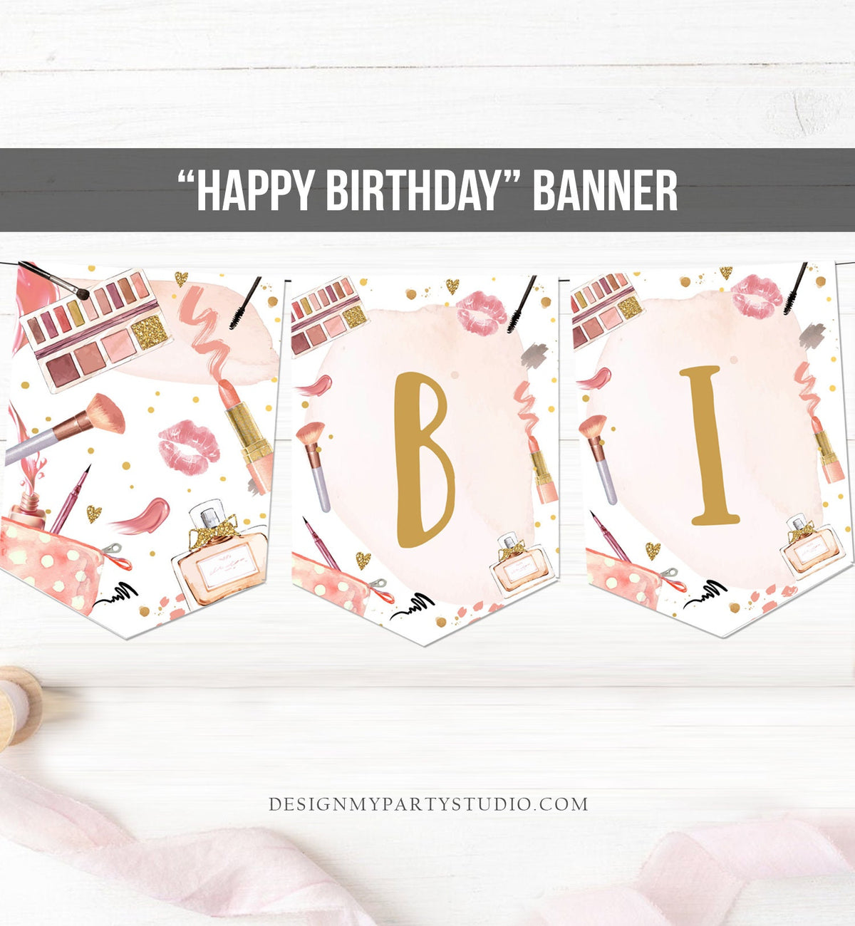 Spa Party Happy Birthday Banner Spa Glitters and Glamour Glitz Glam Banner Birthday Girl Makeup Instant Digital Download Printable 0420