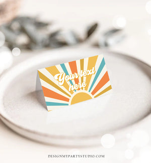 Editable Food Labels Sun Birthday Boho Sun Food Labels Place Card Tent Card Trip Around the Sun Ray of Sonshine Shower Template Corjl 0457