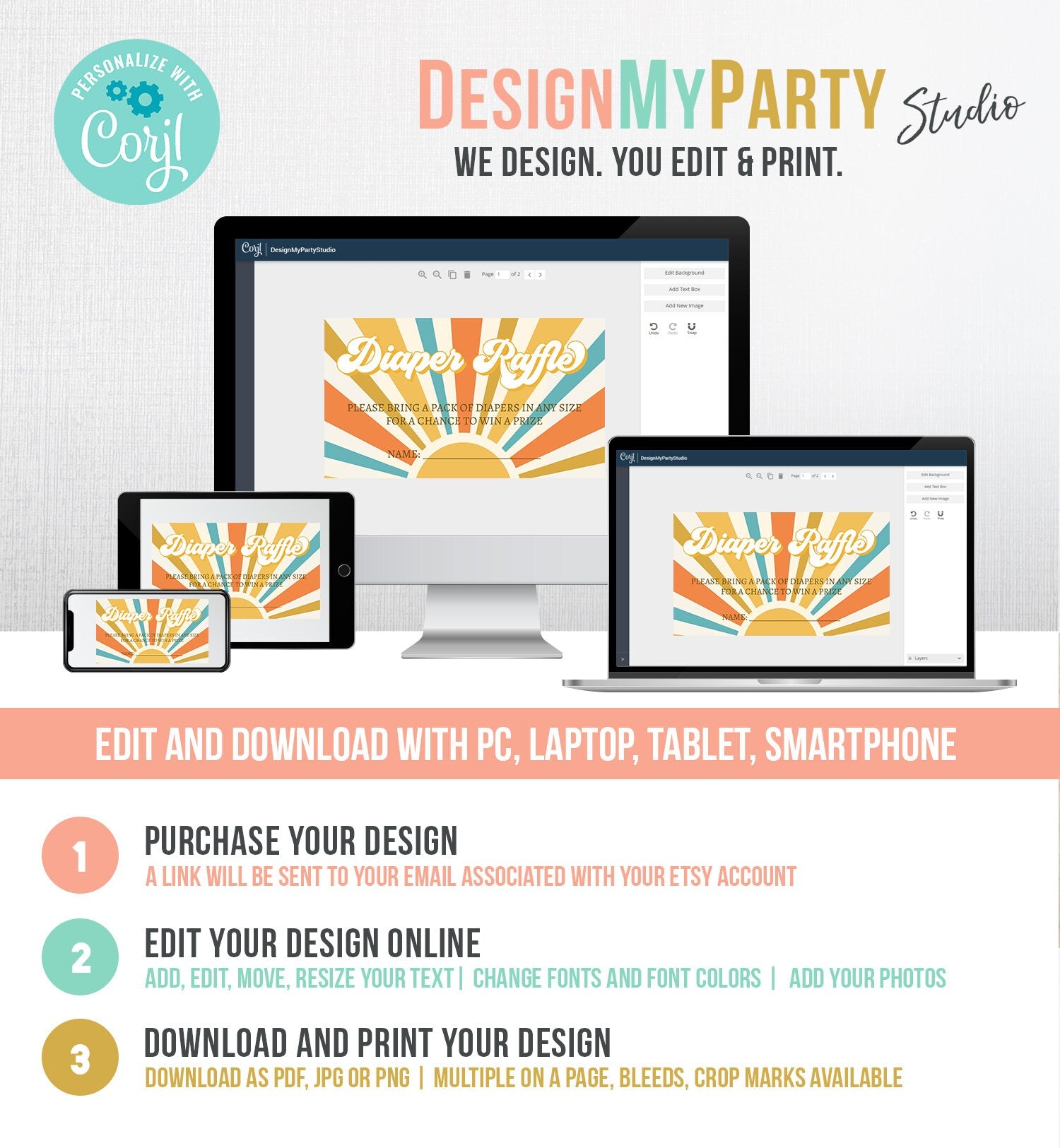 Editable Sunshine Diaper Raffle Ticket Ray of Sonshine Baby shower Boy Diaper Game Retro Groovy Boy Digital Template Printable 0457