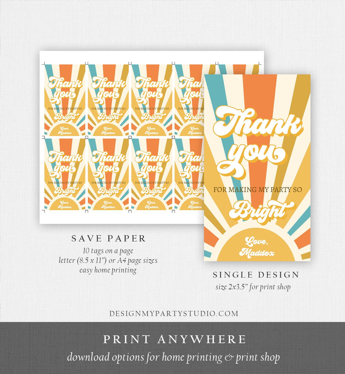 Editable Sunshine Favor Tag Little Sunshine Birthday Thank You tag Boy Trip Around The Sun Boho Digital Download Template Printable 0457