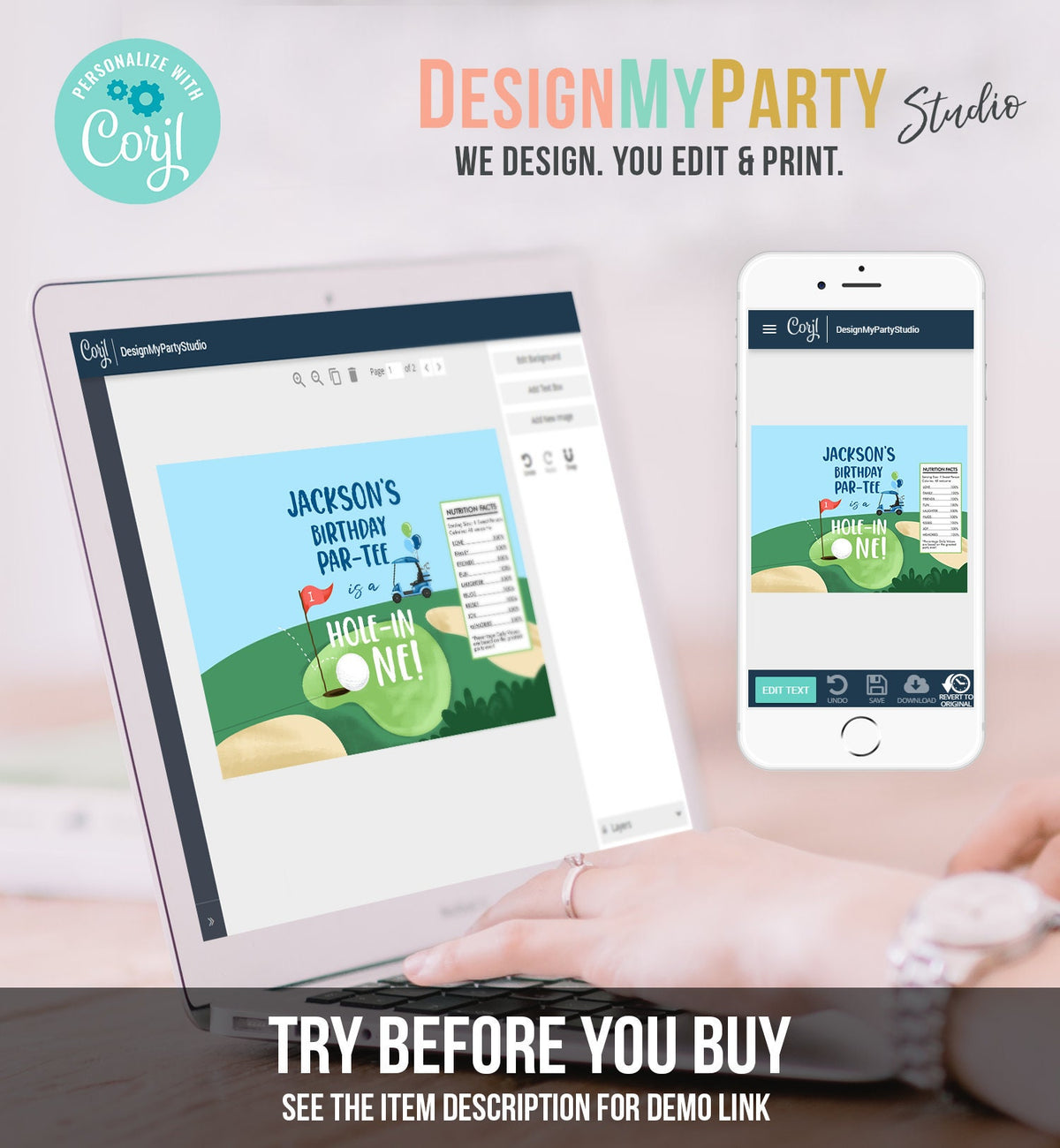 Editable Hole in One Birthday Chip Bag Golf First Birthday Par-tee Decor Boy Golfing Party Favors 1st Digital Template Printable 0405