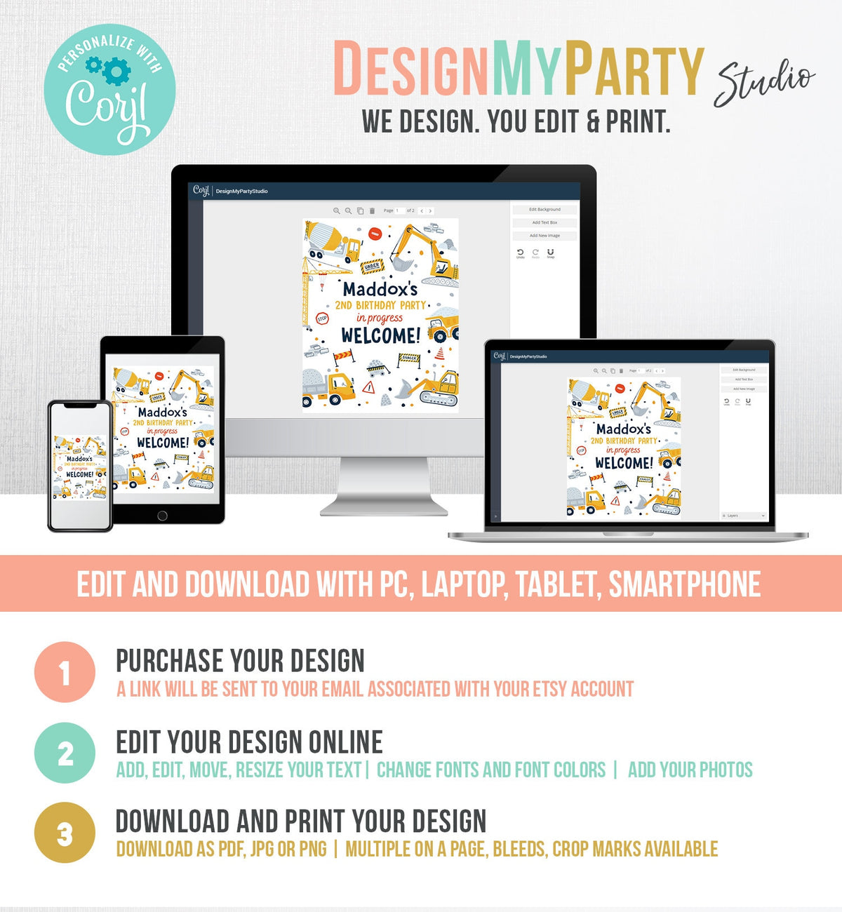 Editable Construction Birthday Welcome Sign Yellow Dump Truck Construction Sign Digger Boy Construction Decor Template Corjl PRINTABLE 0458