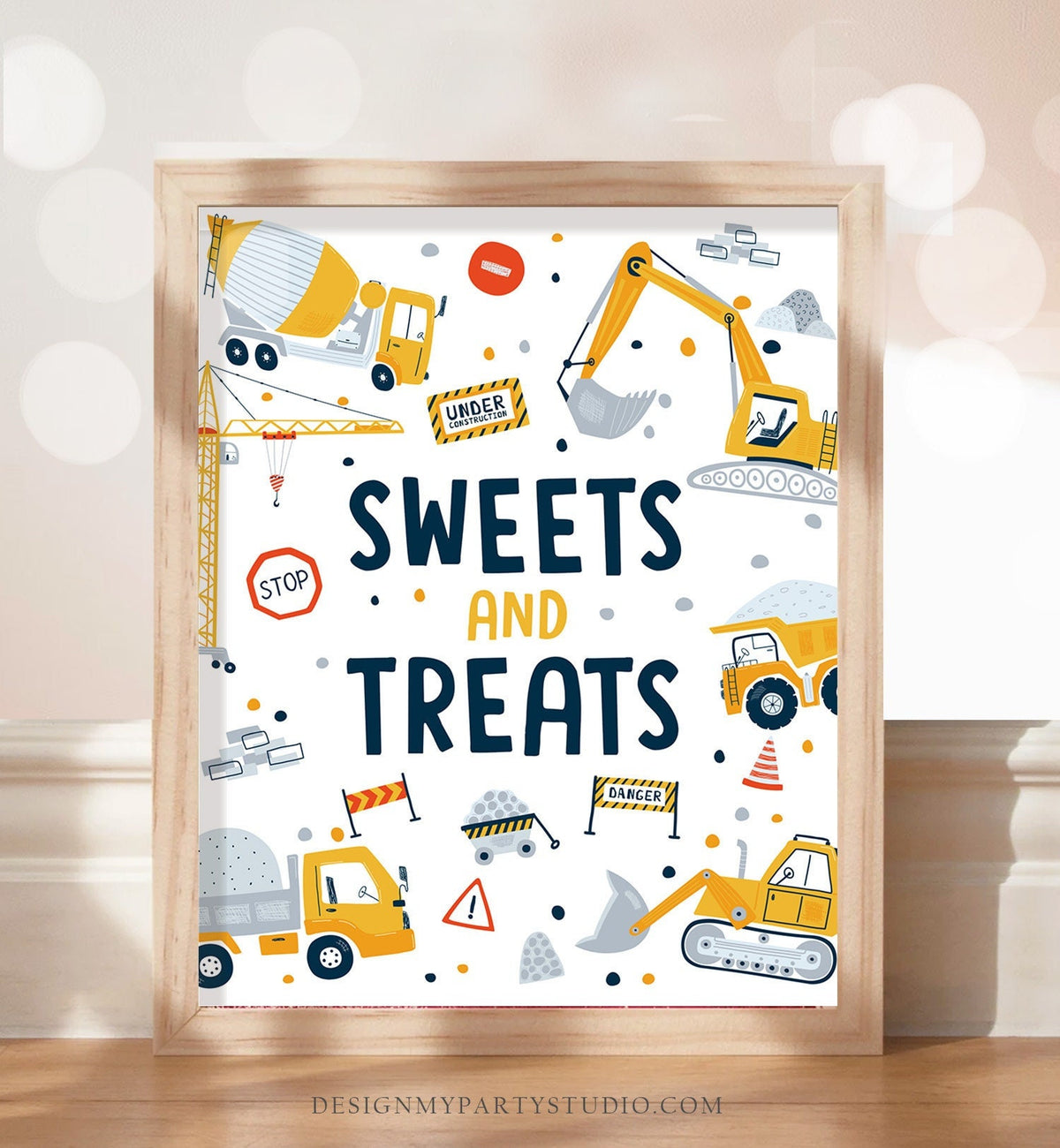 Sweets and Treats Sign Construction Birthday Sign Construction Party Decor Dump Truck Digger Party Table Snacks Boy Download Printable 0458