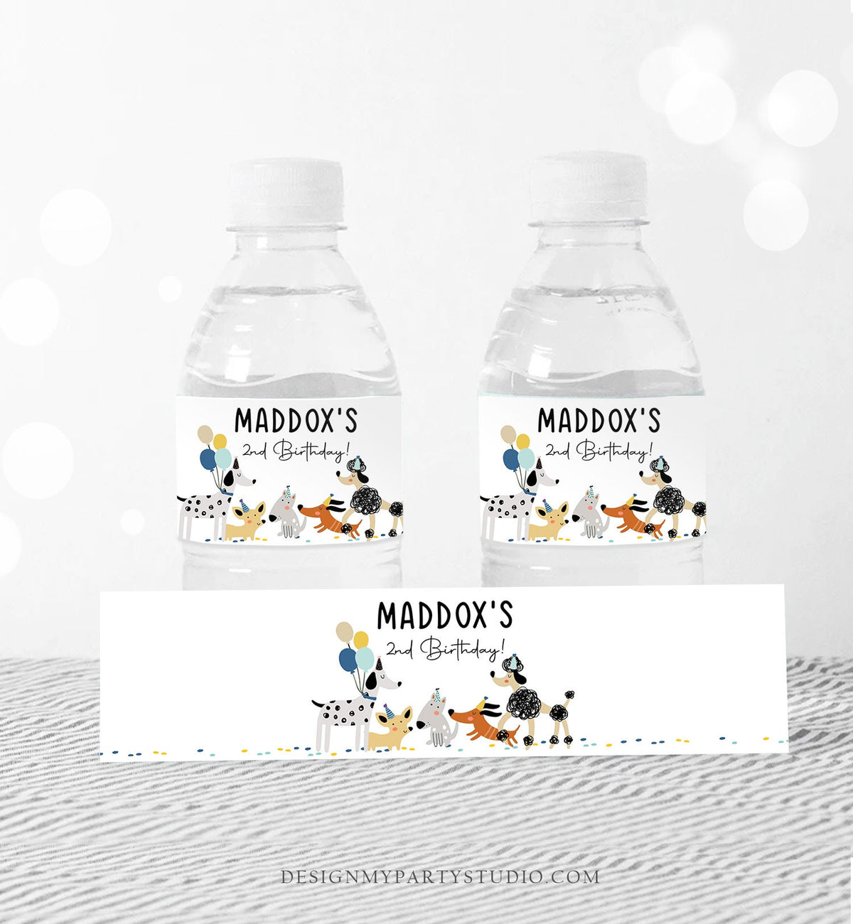 Editable Dog Water Bottle Labels Dog Birthday Puppy Party Doggy Pet Vet Pawty Birthday Decor Boy Digital Download Template Printable 0429