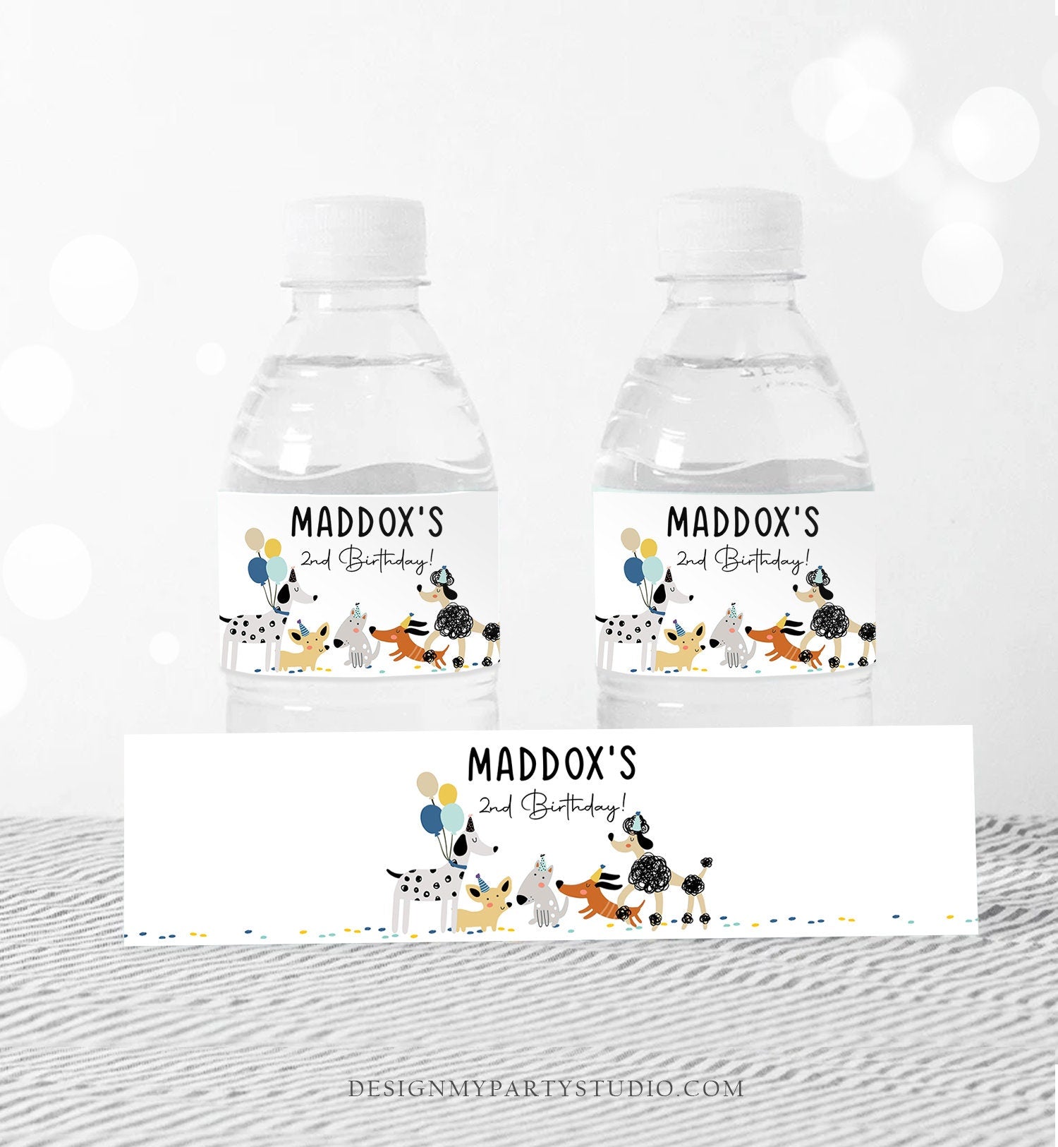Editable Dog Water Bottle Labels Dog Birthday Puppy Party Doggy Pet Vet Pawty Birthday Decor Boy Digital Download Template Printable 0429