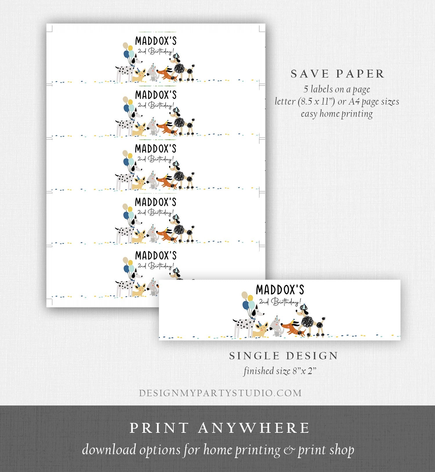 Editable Dog Water Bottle Labels Dog Birthday Puppy Party Doggy Pet Vet Pawty Birthday Decor Boy Digital Download Template Printable 0429