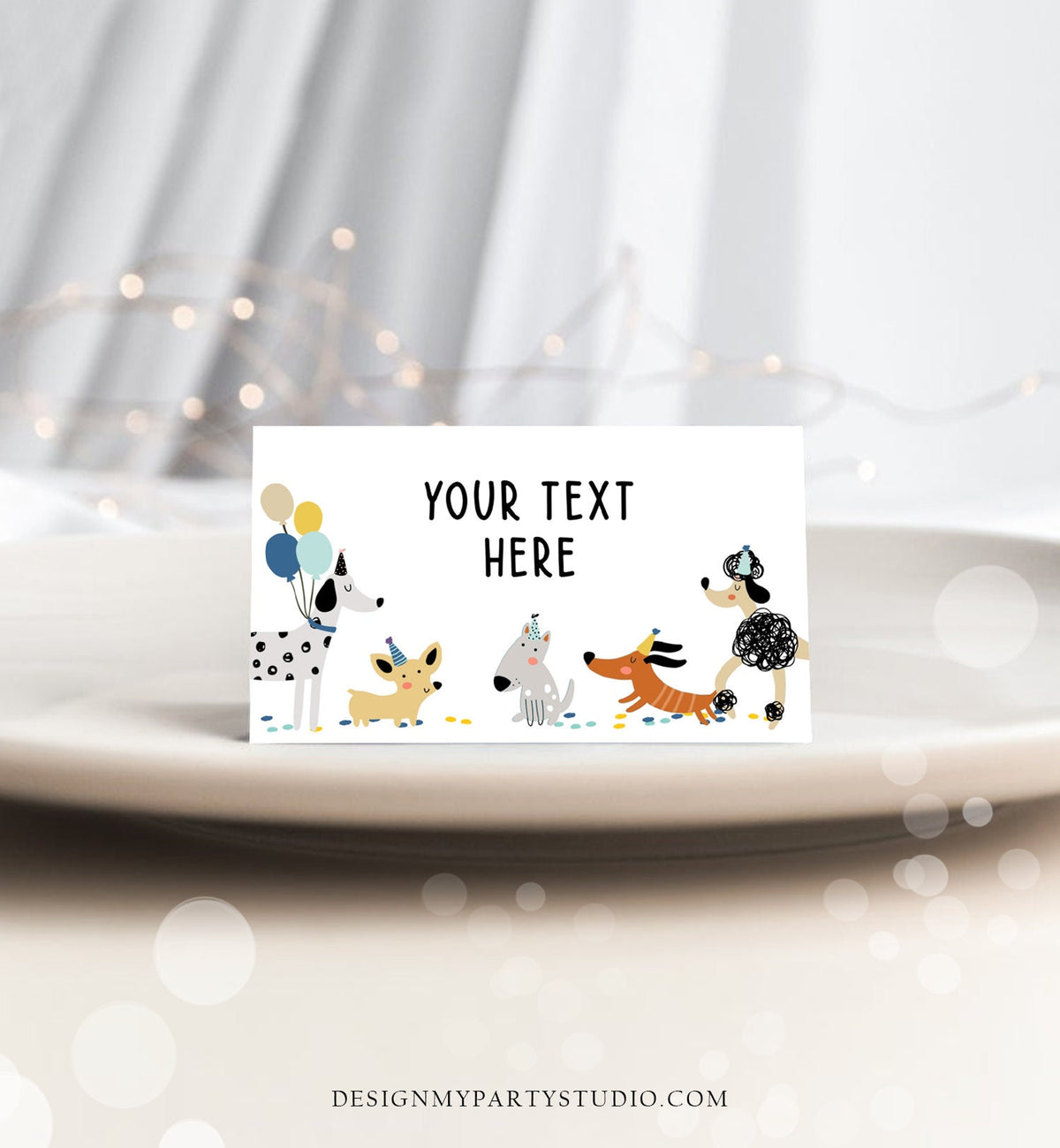 Editable Dog Food Labels Dog Birthday Place Card Tent Card Folded Puppy Party Pet Pawty Doggy Shelter Boy Digital Template Printable 0429