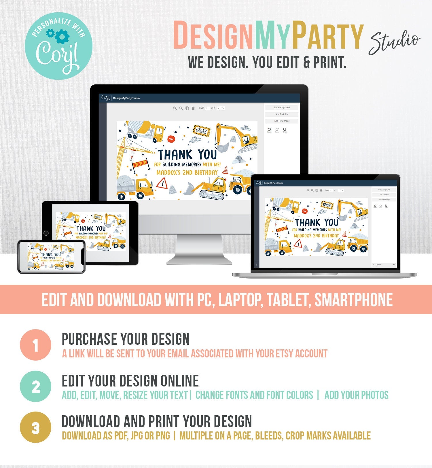 Editable Construction Birthday Party Favor Construction Gable Box Toolbox Favor Box Dump Truck Digger Digital Download Printable 0458