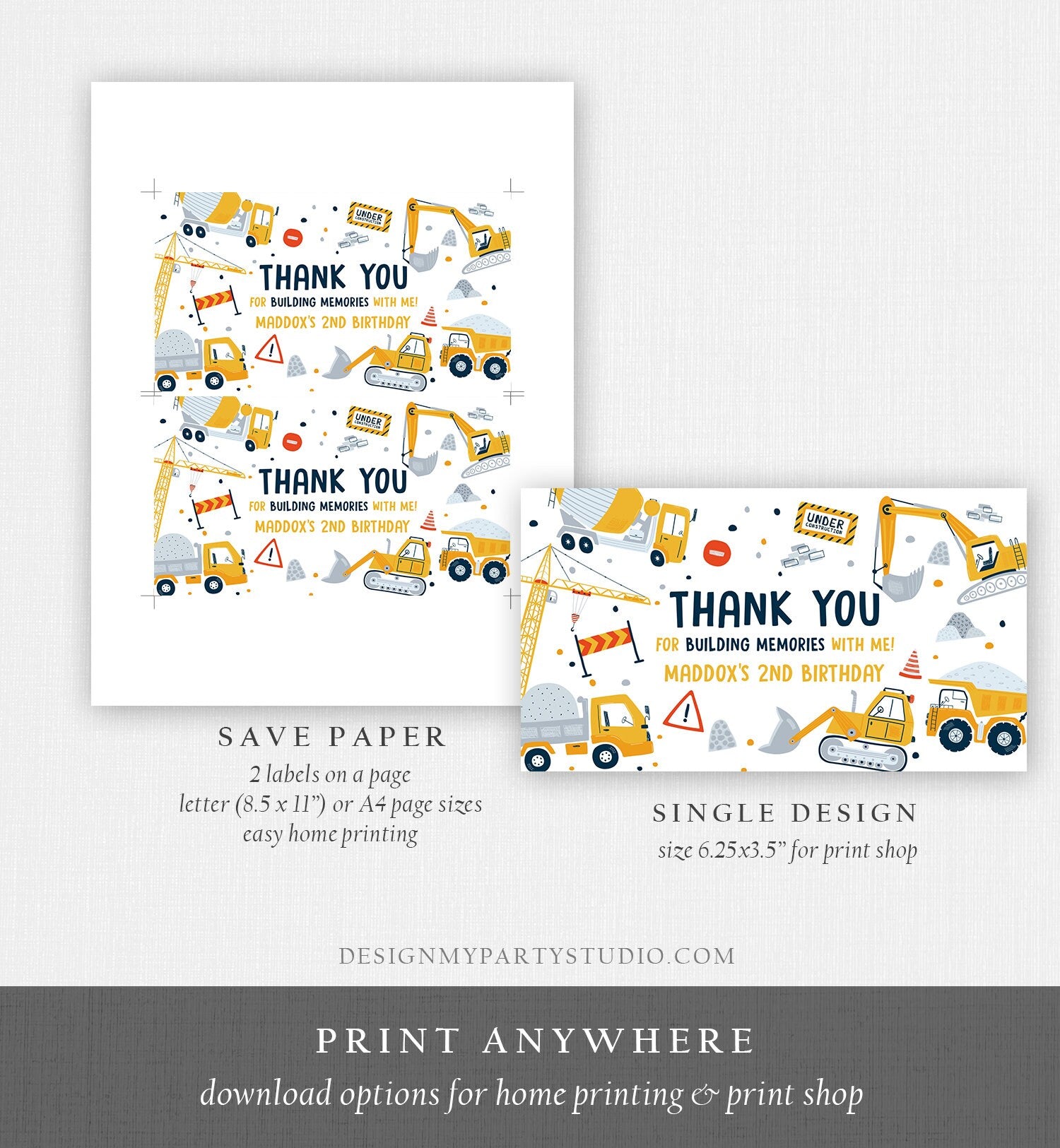 Editable Construction Birthday Party Favor Construction Gable Box Toolbox Favor Box Dump Truck Digger Digital Download Printable 0458