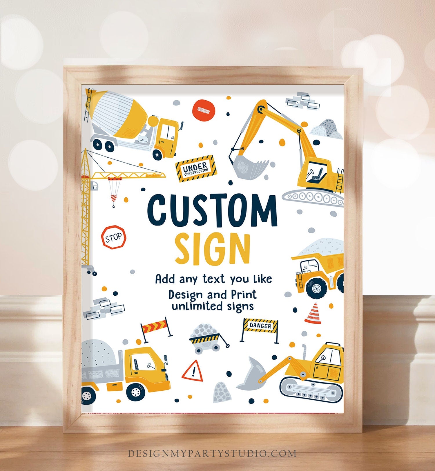 Editable Custom Sign Construction Birthday Party Sign Construction Dump Truck Digger Party Decoration 8x10 Instant Download PRINTABLE 0458