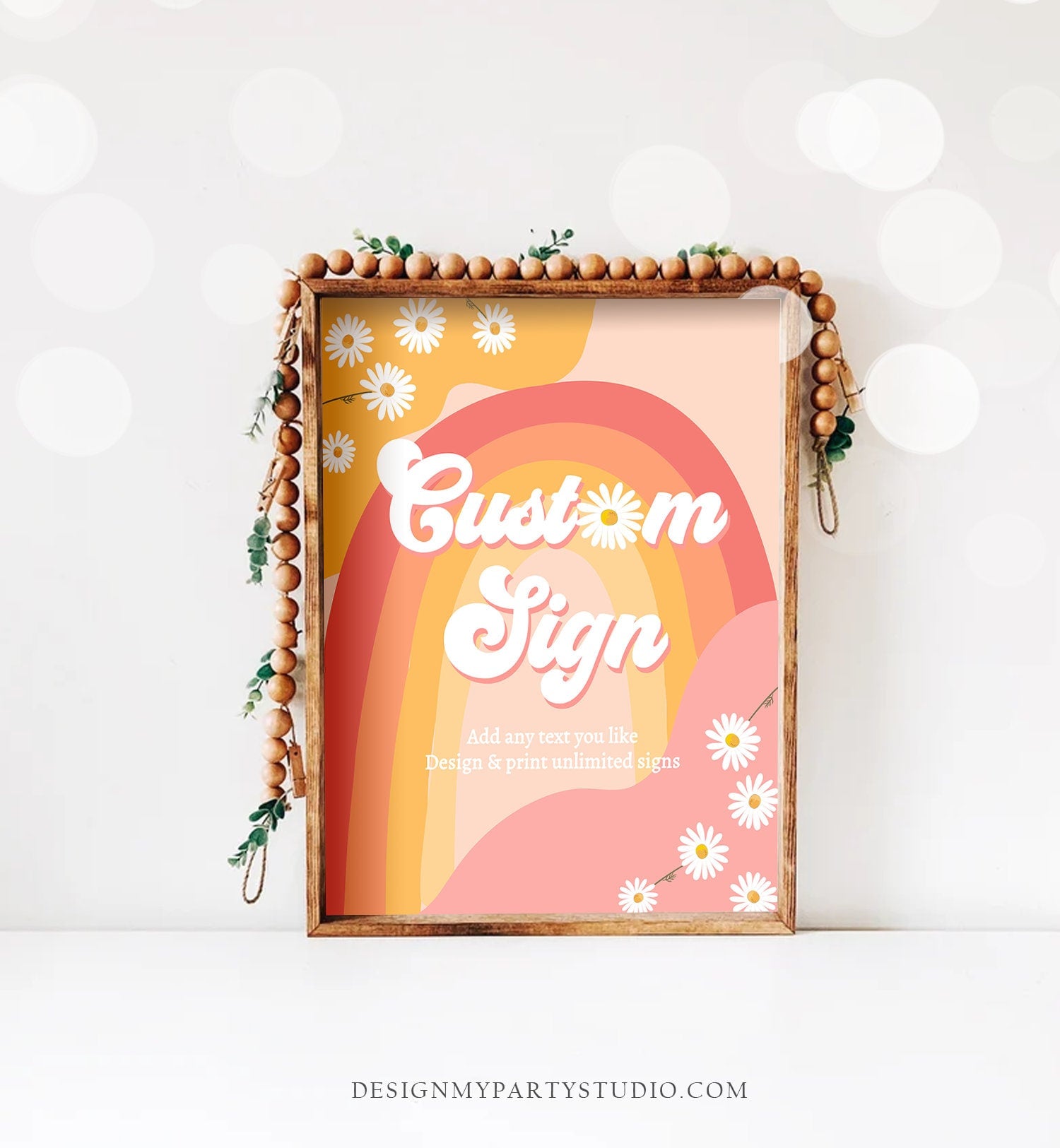 Editable Custom Sign Retro Groovy Birthday Party Groovy Pink Baby Shower Decor Daisy Floral Hippie 70s 8x10 Download PRINTABLE Corjl 0428