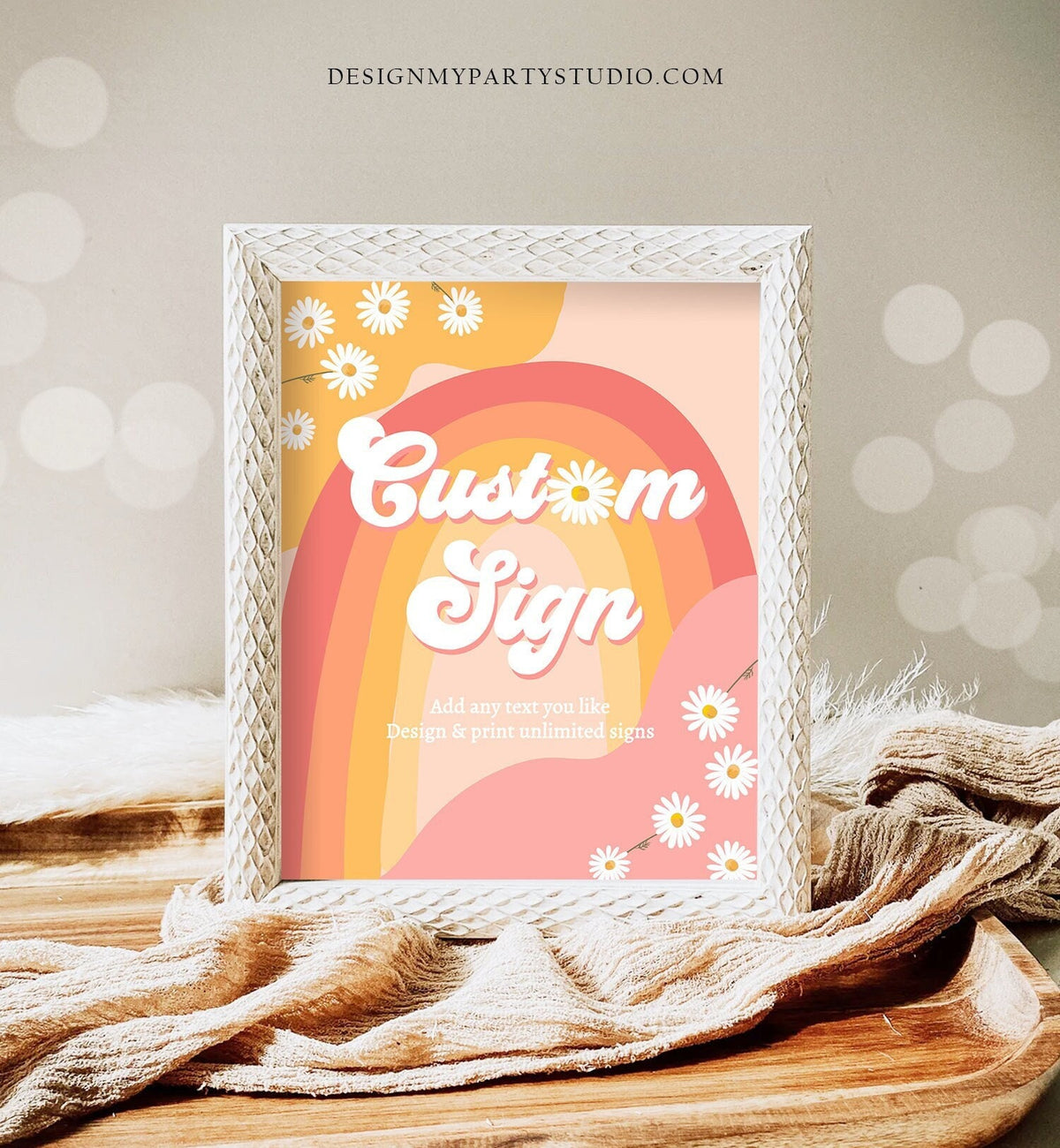 Editable Custom Sign Retro Groovy Birthday Party Groovy Pink Baby Shower Decor Daisy Floral Hippie 70s 8x10 Download PRINTABLE Corjl 0428