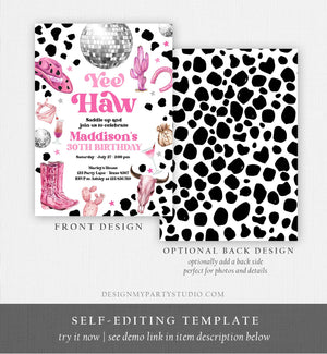 Editable Space Cowgirl Birthday Invitation Disco Cowgirl Invite Pink Girl Adult Birthday Wild West 30 Download Printable Template Corjl 0455