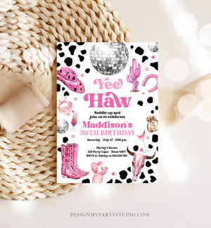 Editable Space Cowgirl Birthday Invitation Disco Cowgirl Invite Pink Girl Adult Birthday Wild West 30 Download Printable Template Corjl 0455