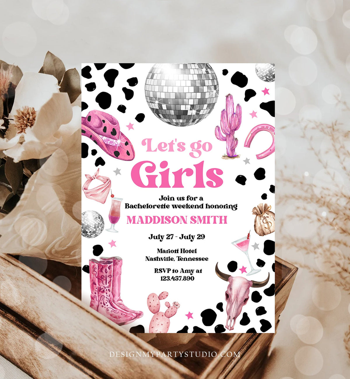 Editable Nashville Bachelorette Weekend Invitation Last Rodeo Invitation &amp; Itinerary Let&#39;s Get Nashty Download Printable Template Corjl 0455