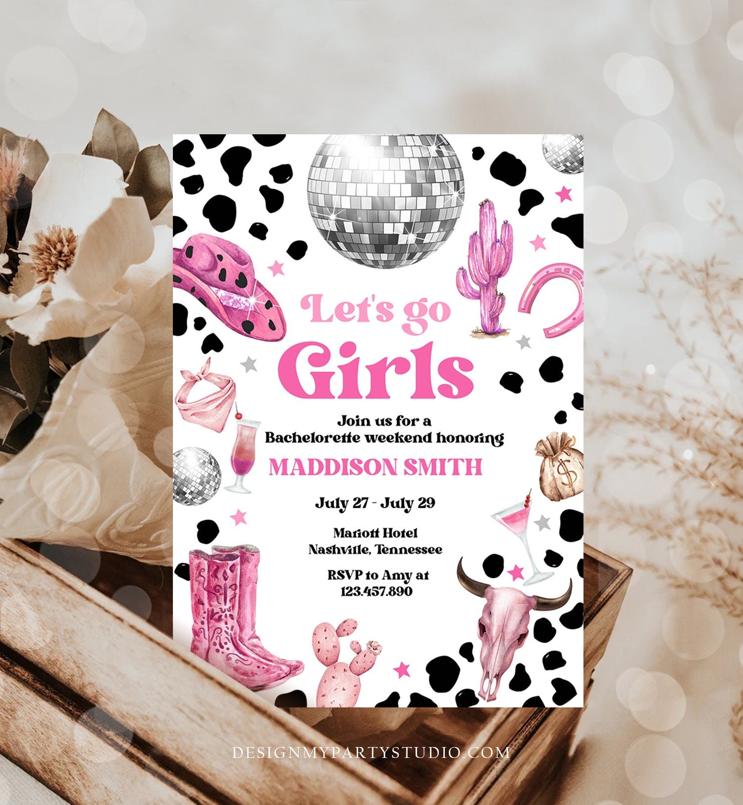 Editable Nashville Bachelorette Weekend Invitation Last Rodeo Invitation & Itinerary Let's Get Nashty Download Printable Template Corjl 0455