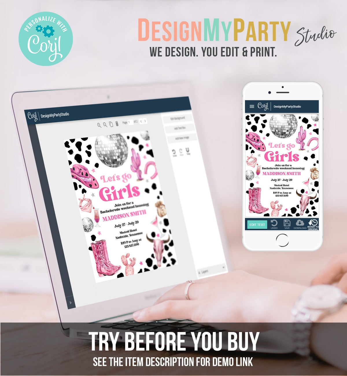 Editable Nashville Bachelorette Weekend Invitation Last Rodeo Invitation &amp; Itinerary Let&#39;s Get Nashty Download Printable Template Corjl 0455