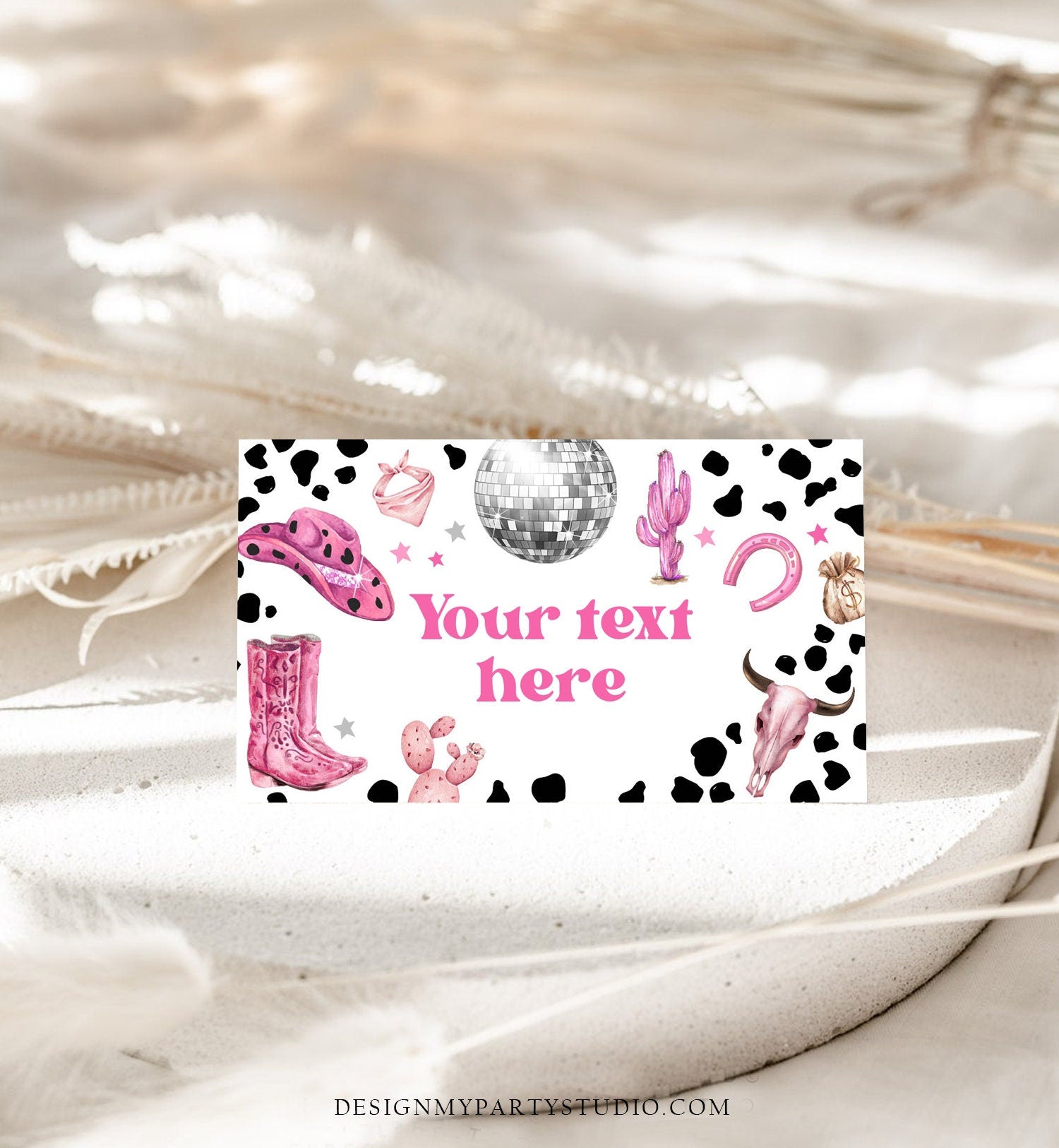 Editable Space Cowgirl Food Label Disco Cowgirl Birthday Food Cards Tent Card Girl Pink Nashville Rodeo Buffet Label Template Printable 0455