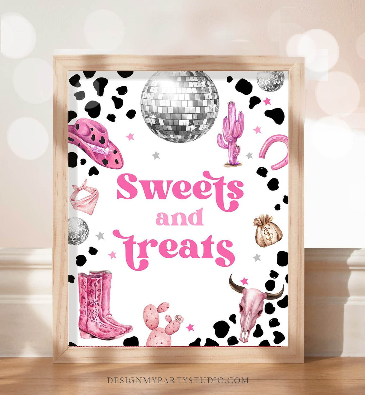 Sweets and Treats Sign Space Cowgirl Birthday Party Sign Disco Cowgirl Sign Pink Rodeo Party Nashville Wild West Country Printable 0455