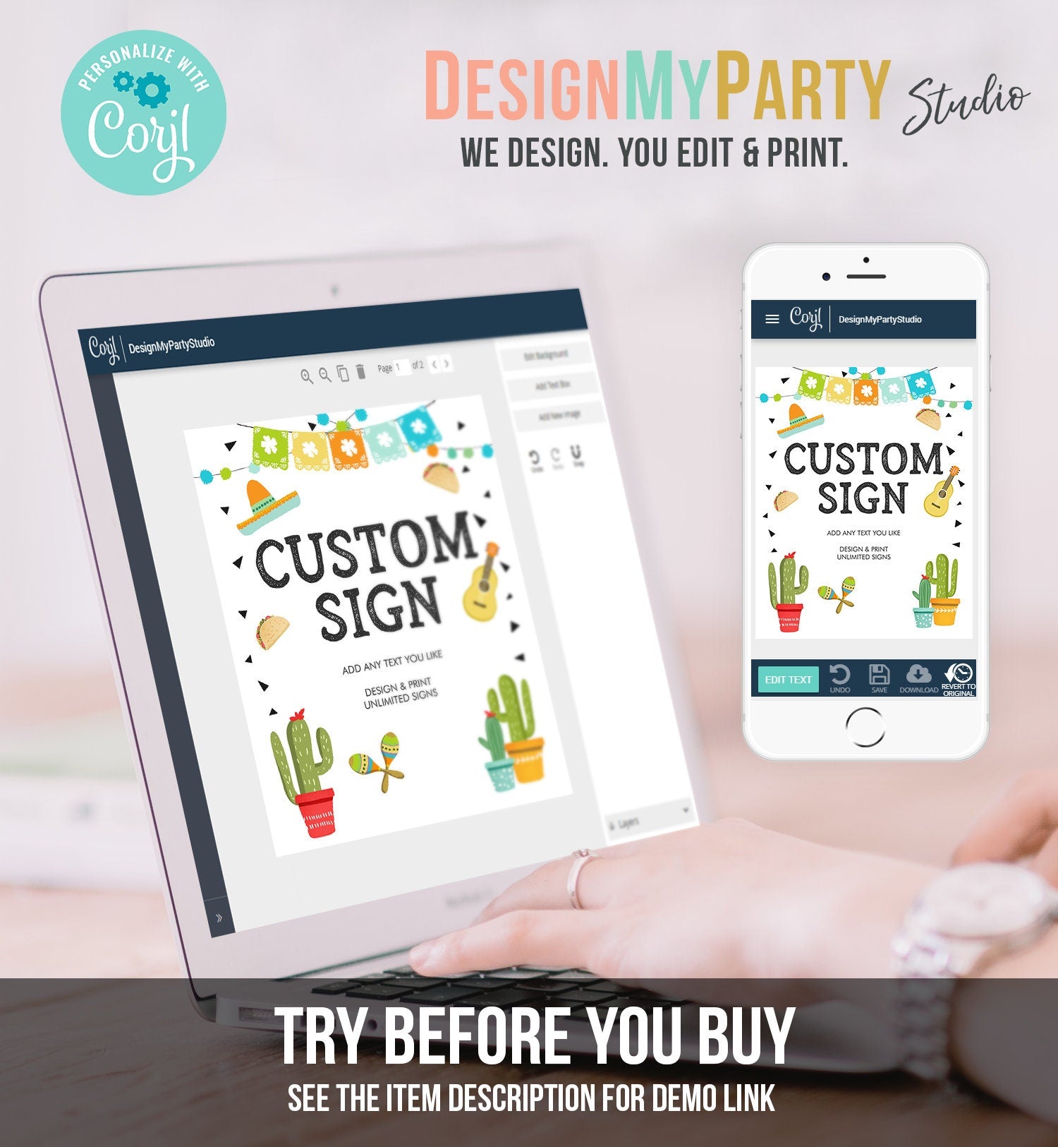 Editable Custom Sign Fiesta Cactus Sign Fiesta Decor Succulent Table Sign Shower Decor Mexican Boy Digital Download Template Printable 0161