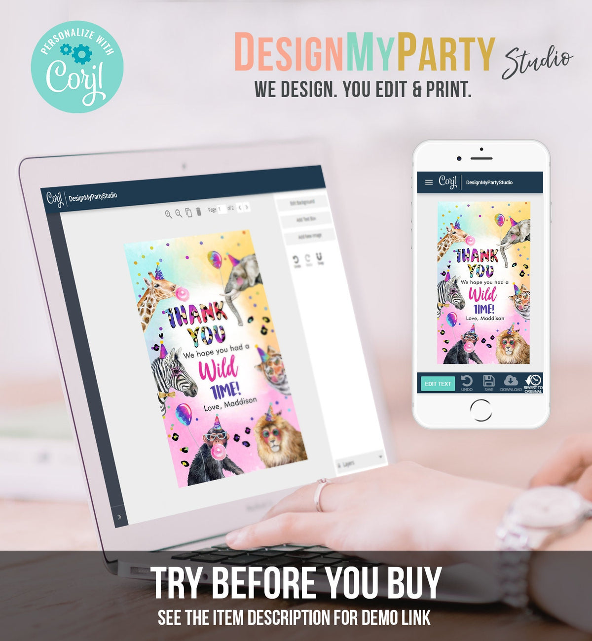 Editable Party Animals Favor Tags Wild One Animals Thank You Tags Safari Zoo Girl Birthday Wild Time Gift Digital Template Printable 0461