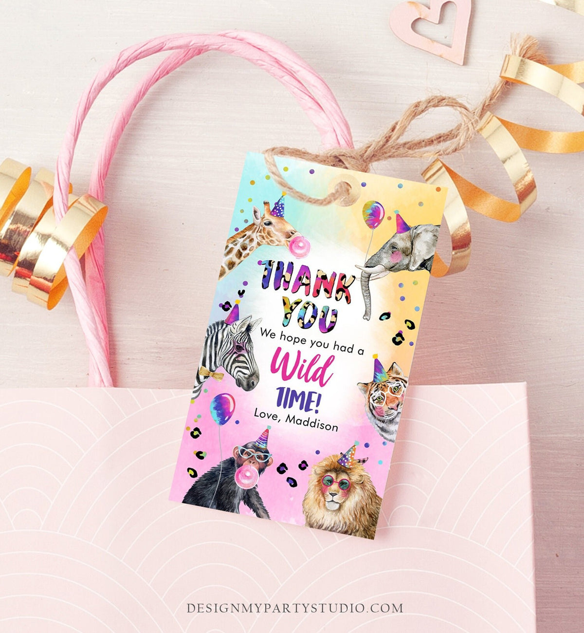 Editable Party Animals Favor Tags Wild One Animals Thank You Tags Safari Zoo Girl Birthday Wild Time Gift Digital Template Printable 0461