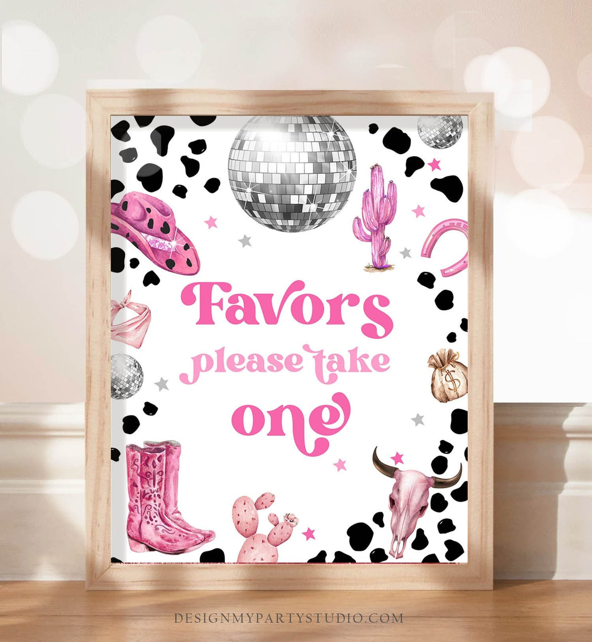 Favors Sign Space Cowgirl Birthday Party Sign Disco Cowgirl Sign Pink Rodeo Party Nashville Wild West Country Girl Download Printable 0455