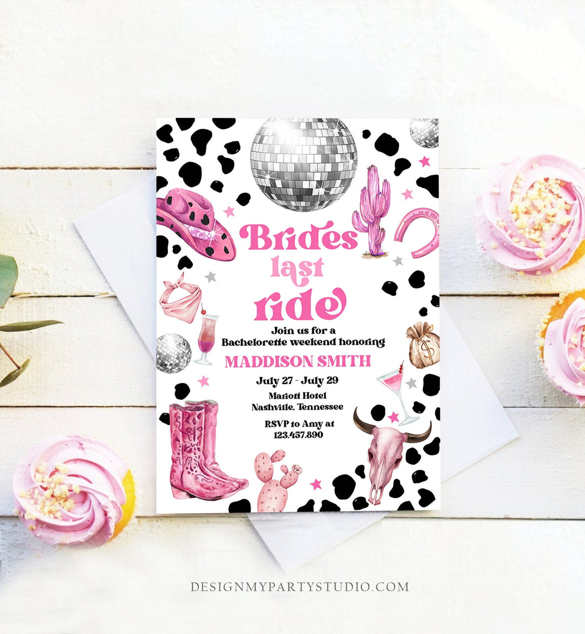 Editable Nashville Bachelorette Weekend Invitation Brides Last Ride Invitation &amp; Itinerary Nash Bash Download Printable Template Corjl 0455