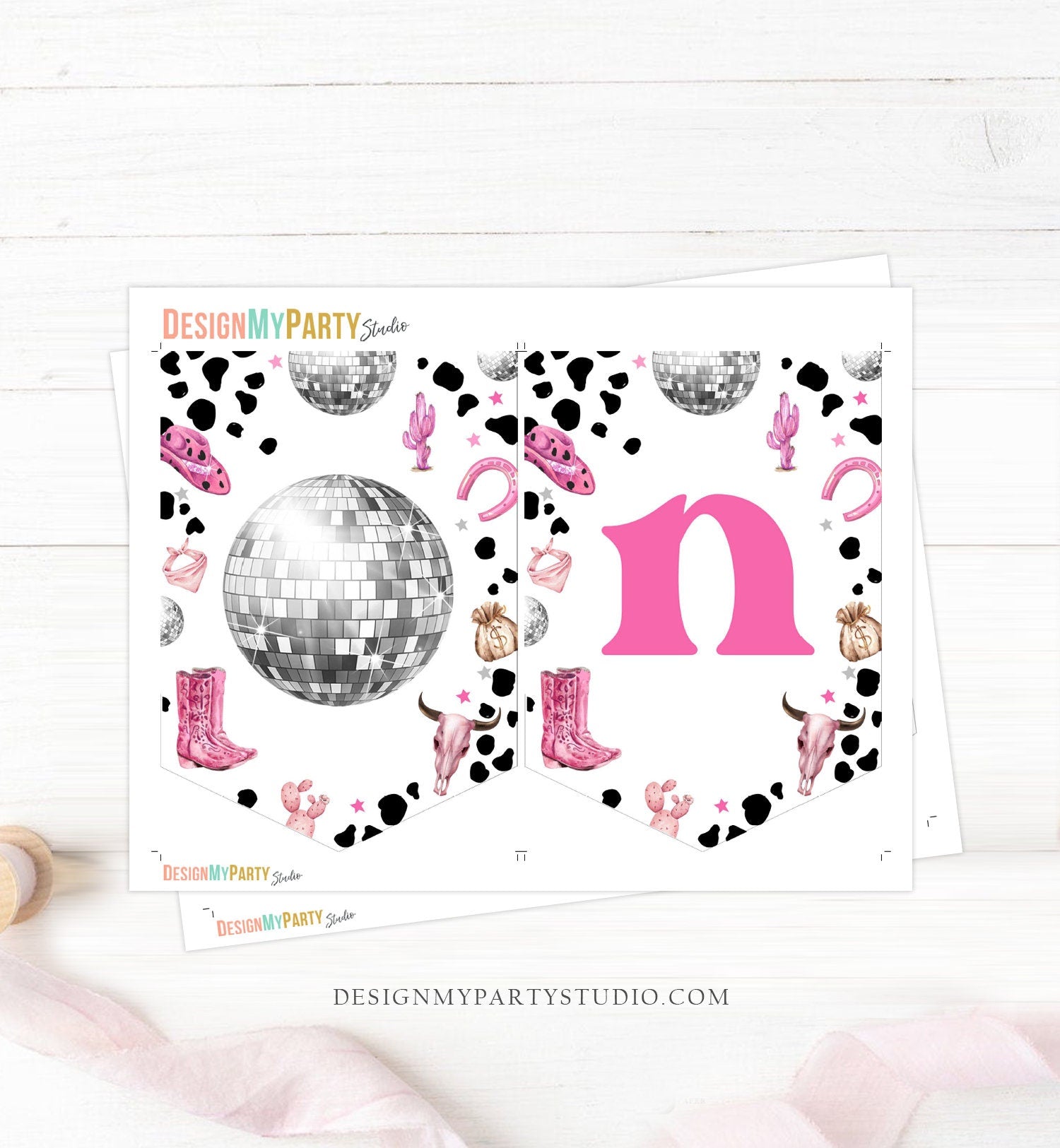 Space Cowgirl High Chair Banner Disco Cowgirl 1st First Birthday Pink First Rodeo Wild West Country ONE Decor Girl PRINTABLE Digital 0455