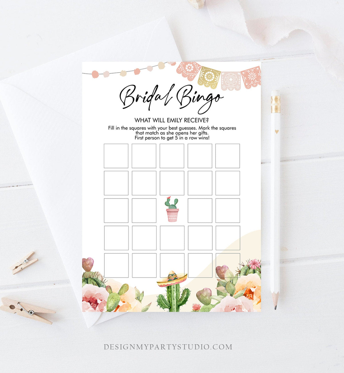 Editable Bridal Bingo Bridal Shower Game Cactus Fiesta Mexican Coed Shower Games Succulent Wedding Activity Digital Template Printable 0419